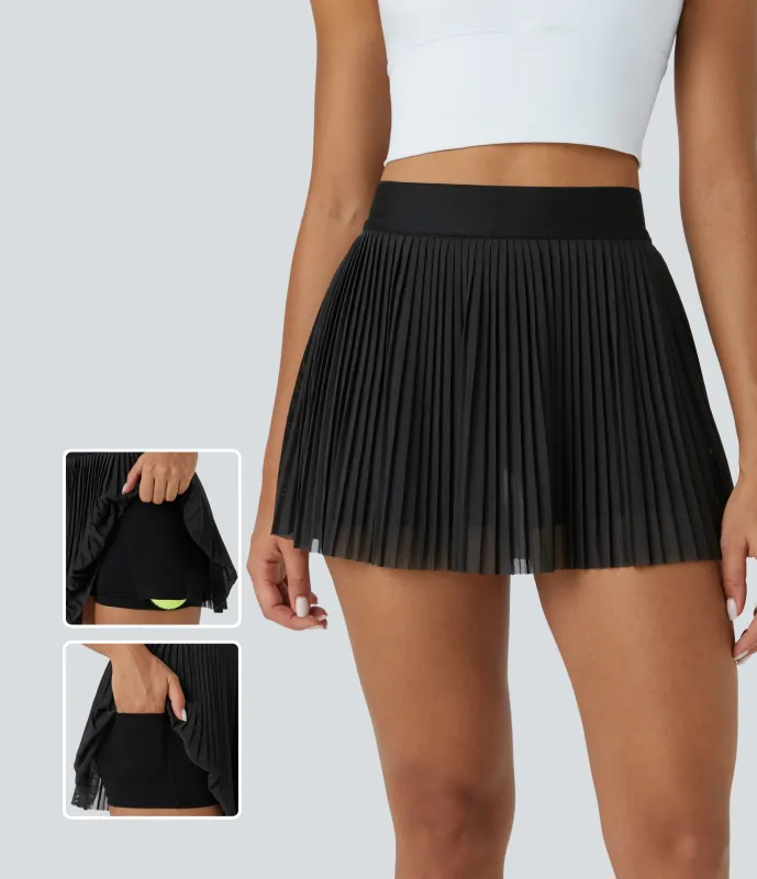 Halara Minifalda tenis plisada malla contrastante bolsillo lateral 2 en 1 tiro alto - Black - XL(regular) made by Halara