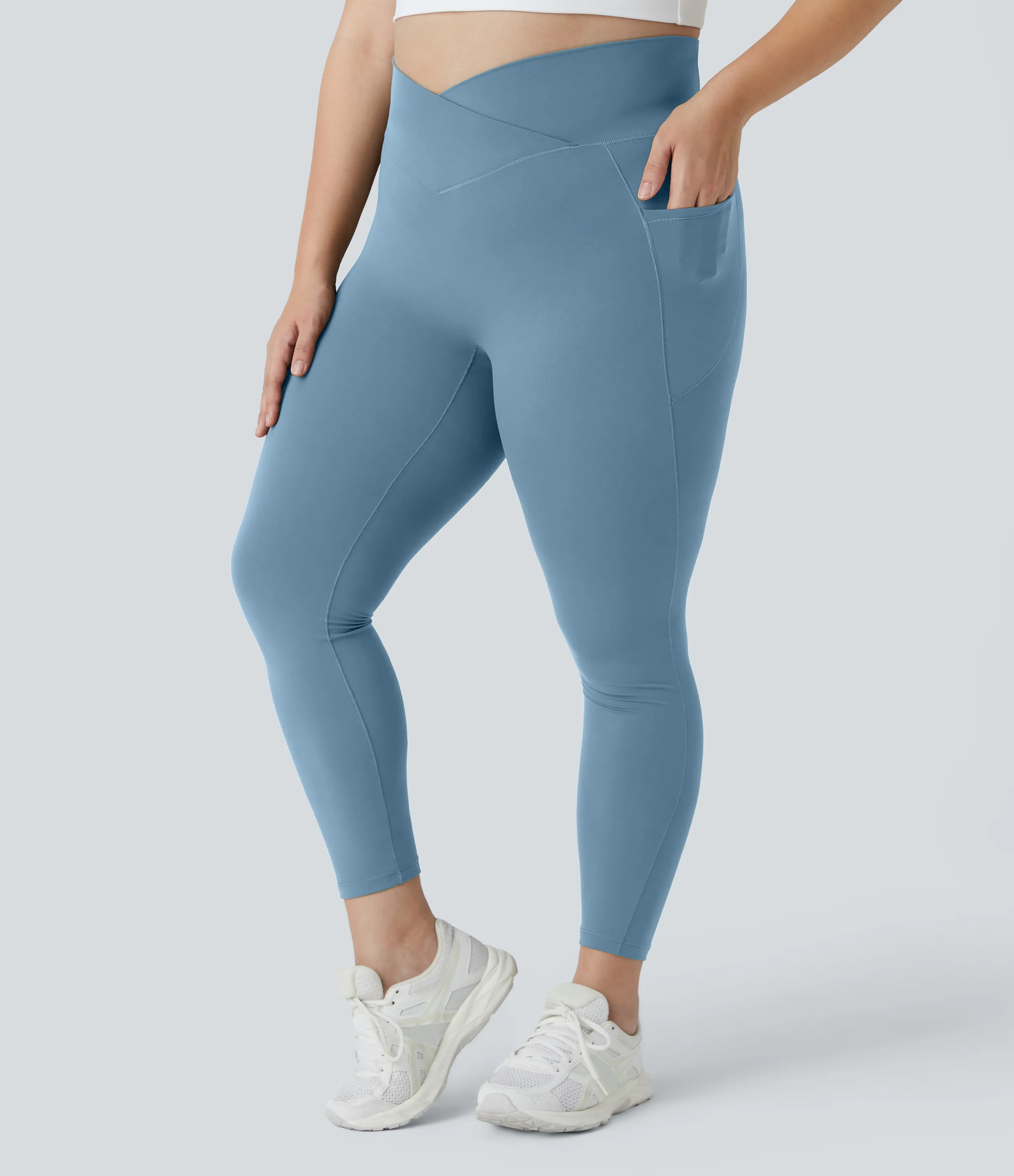 Halara Leggings Softlyzero™ largo tiro alto bolsillo lateral cruzado liso talla grande - Warm Mid Blue - 1X sold by Halara product image thumbnail 2