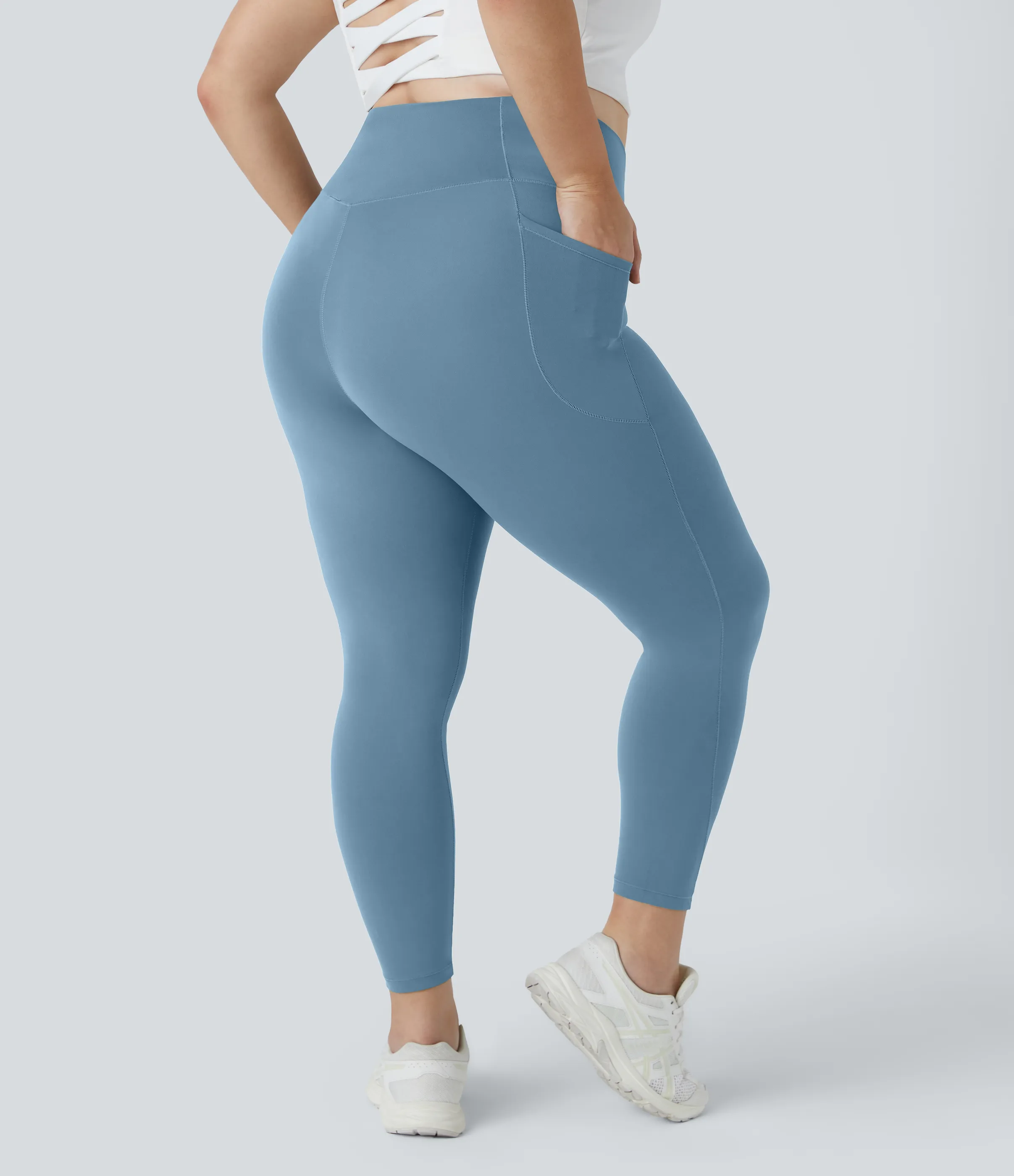 Halara Leggings Softlyzero™ largo tiro alto bolsillo lateral cruzado liso talla grande - Warm Mid Blue - 1X sold by Halara product image thumbnail 3