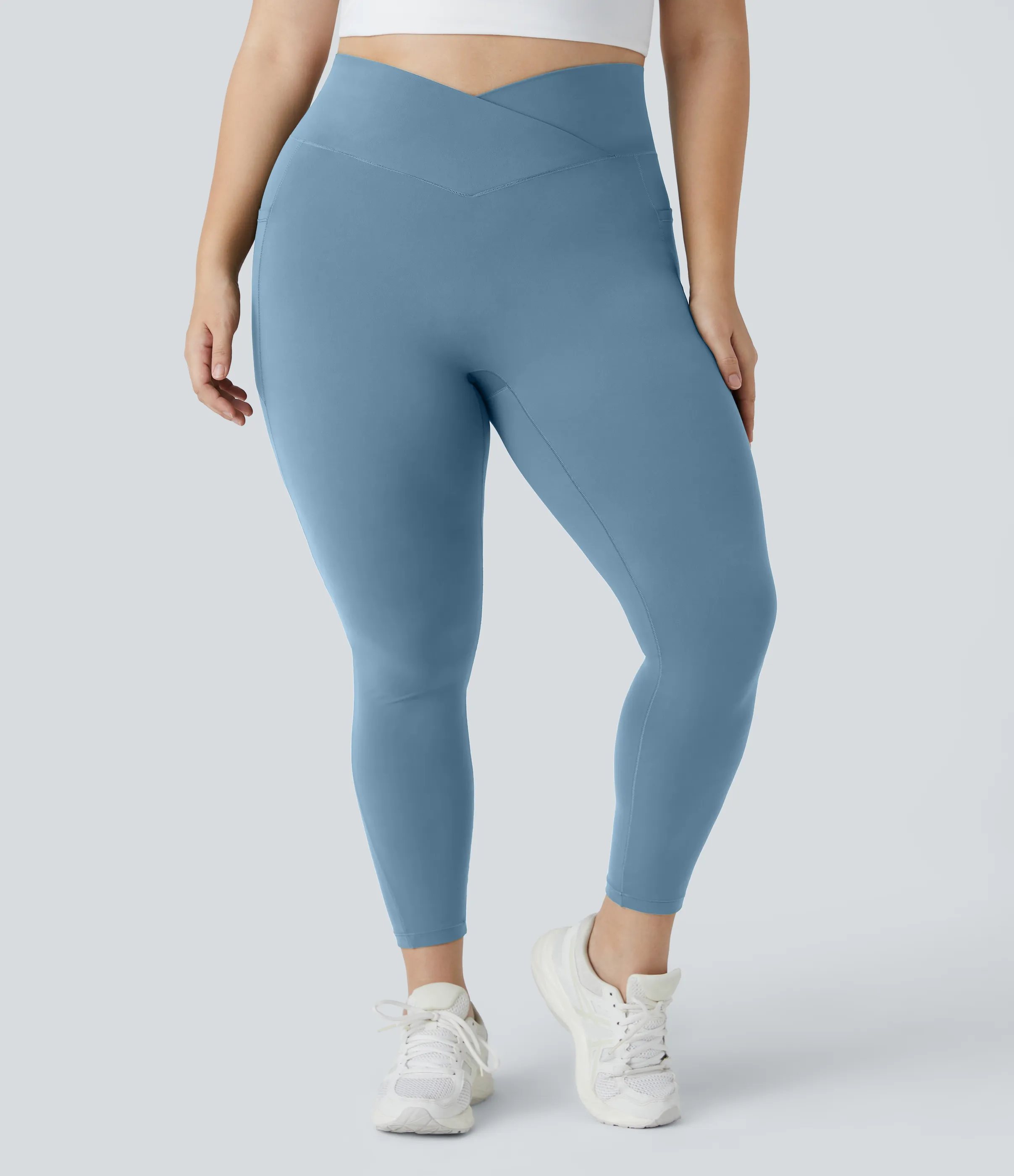 Halara Leggings Softlyzero™ largo tiro alto bolsillo lateral cruzado liso talla grande - Warm Mid Blue - 1X sold by Halara product image thumbnail 4