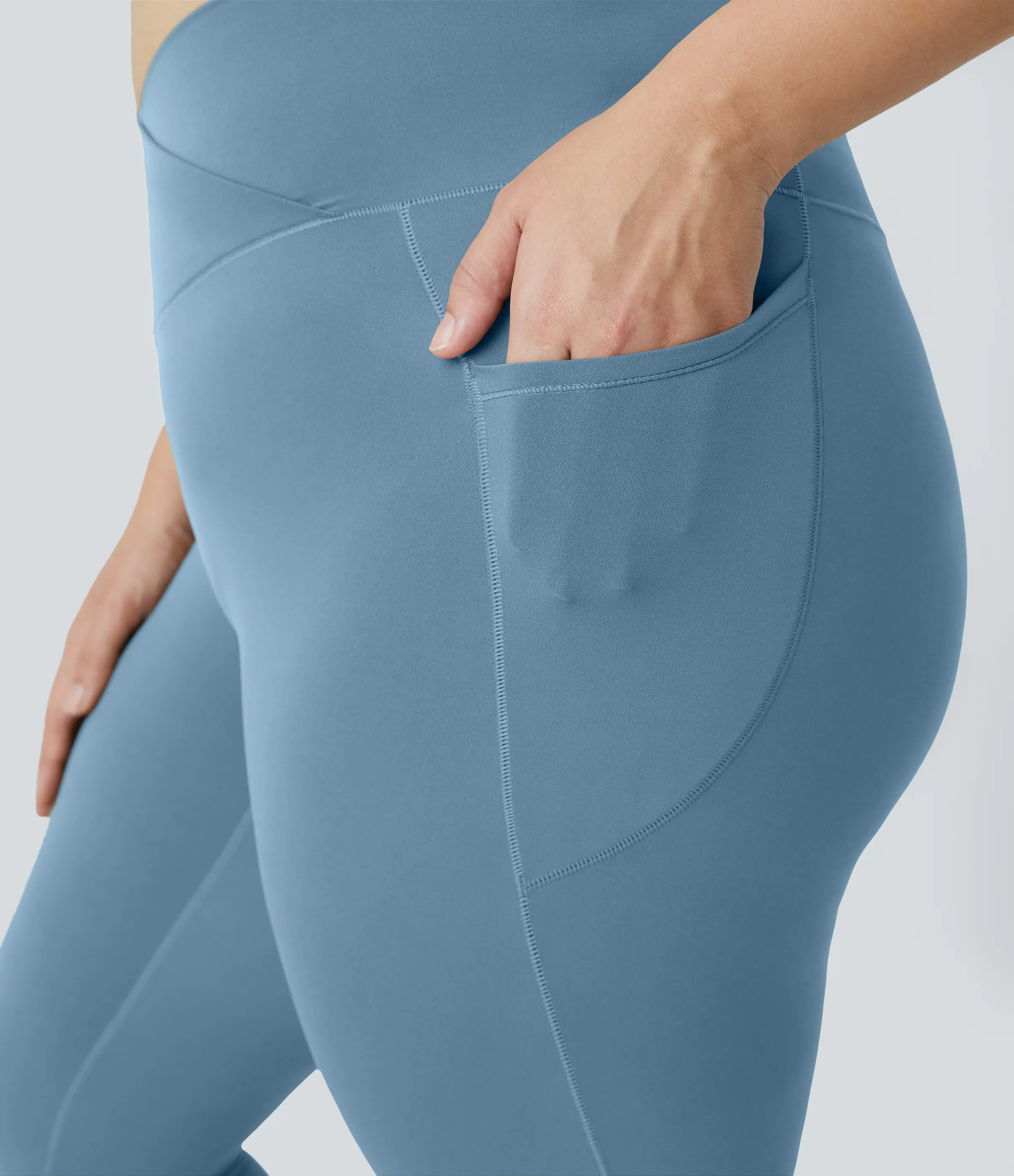 Halara Leggings Softlyzero™ largo tiro alto bolsillo lateral cruzado liso talla grande - Warm Mid Blue - 1X sold by Halara product image thumbnail 5