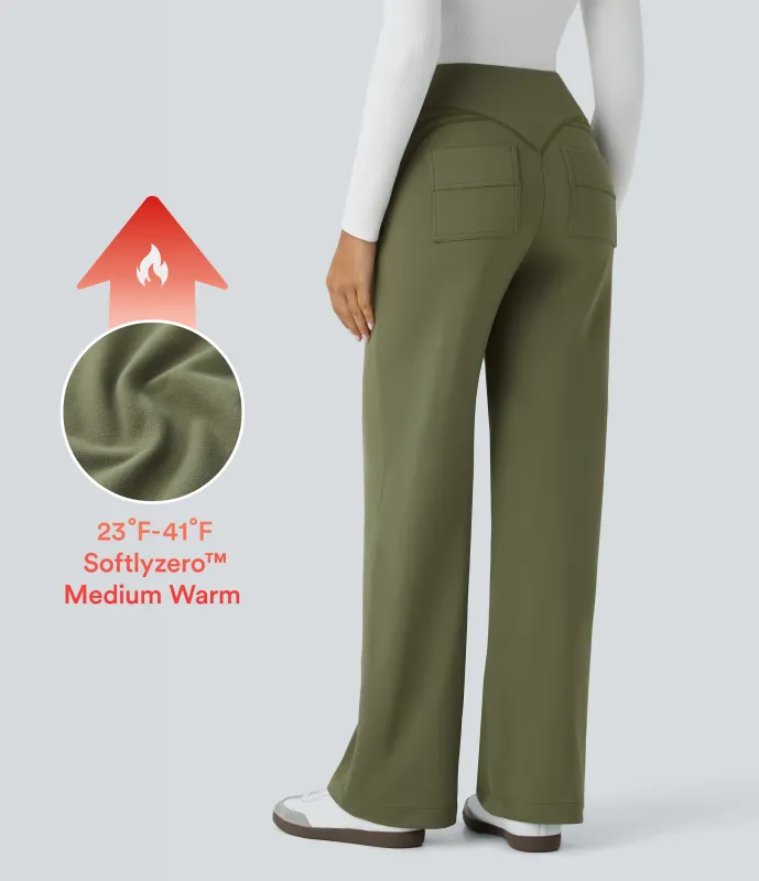 Halara Pantalón Softlyzero™ Plush tiro alto bolsillo lateral posterior térmico - Deep Sage - L(regular) sold by Halara