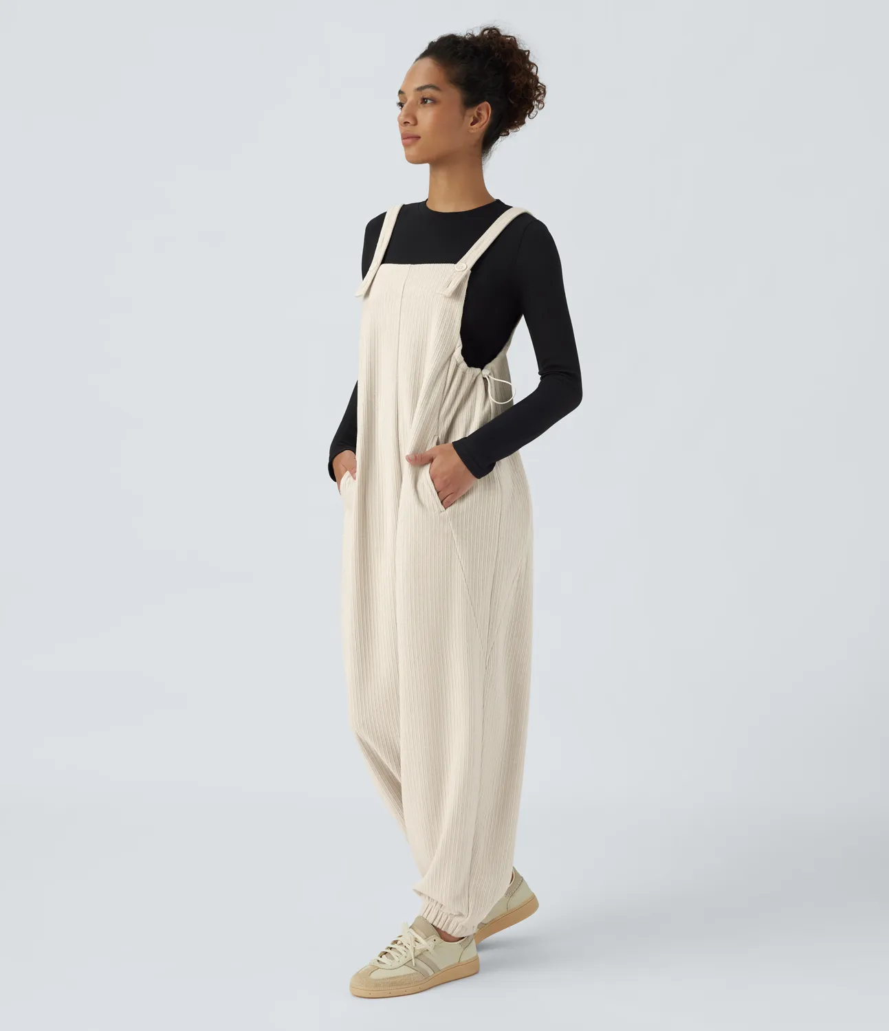 Halara Overoles Joggers deportivo bolsillo lateral cordón tirante ajustable acanalado - Whisper White - XS(regular) sold by Halara product image thumbnail 2