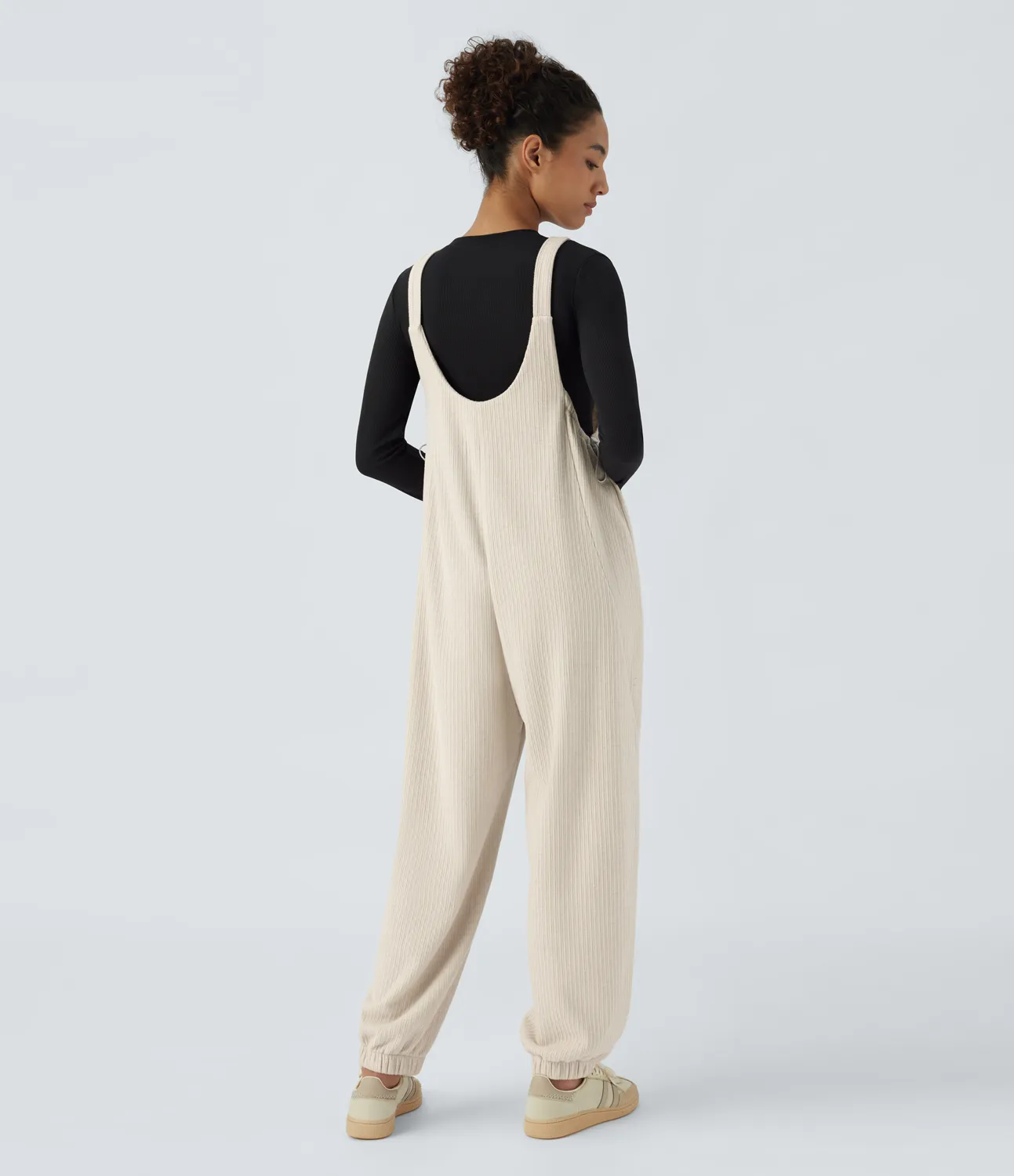 Halara Overoles Joggers deportivo bolsillo lateral cordón tirante ajustable acanalado - Whisper White - XS(regular) sold by Halara product image thumbnail 3