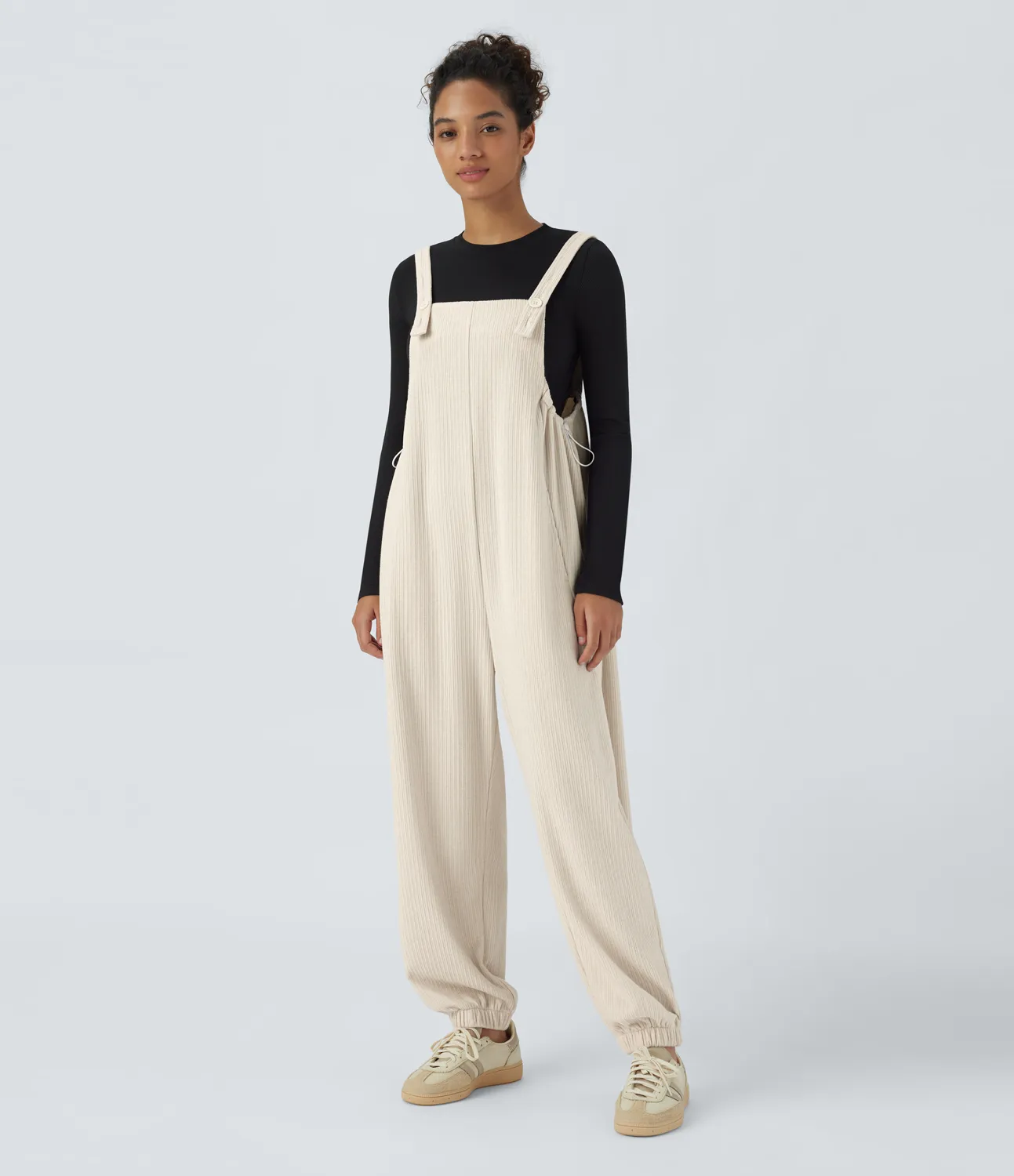 Halara Overoles Joggers deportivo bolsillo lateral cordón tirante ajustable acanalado - Whisper White - XS(regular) sold by Halara product image thumbnail 4