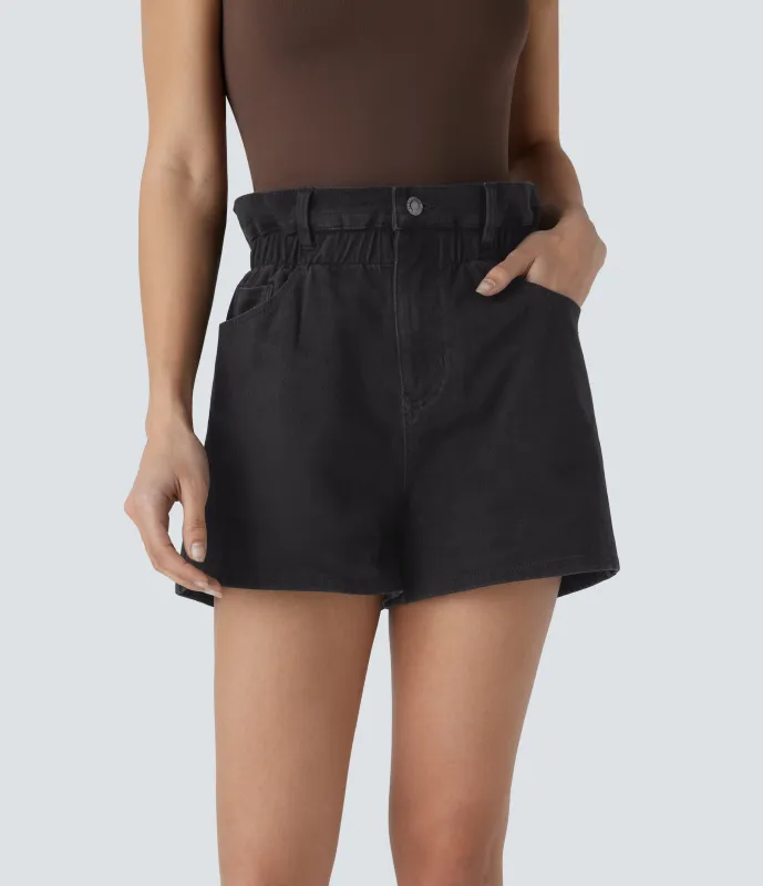 Halara Shorts casuales de mezclilla elástica Halara Flex™ tipo desgastada con múltiples bolsillos y tiro súper alto - Slate Denim - S(regular) made by Halara