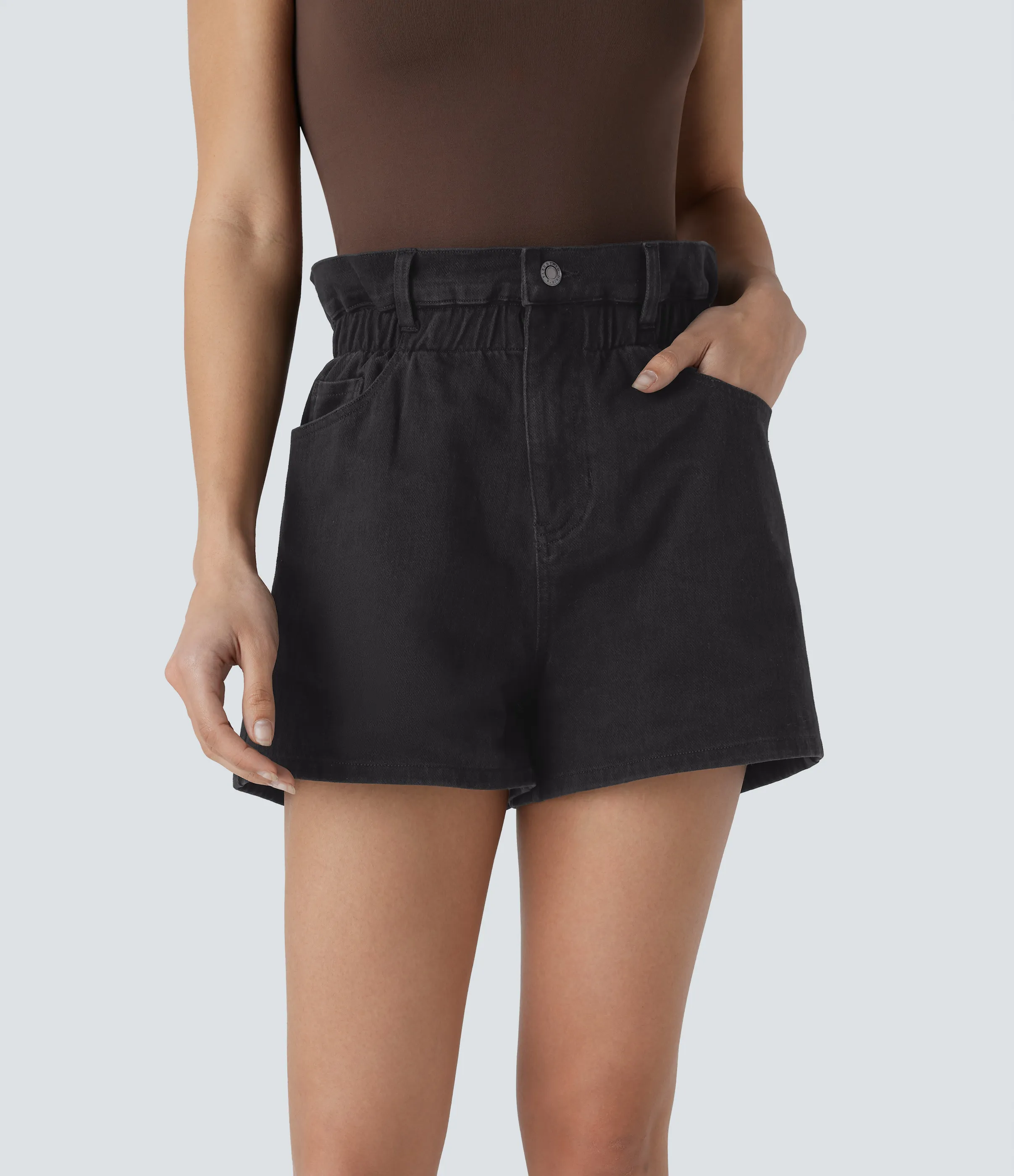 Halara Shorts casuales de mezclilla elástica Halara Flex™ tipo desgastada con múltiples bolsillos y tiro súper alto - Slate Denim - S(regular) sold by Halara product image thumbnail 2