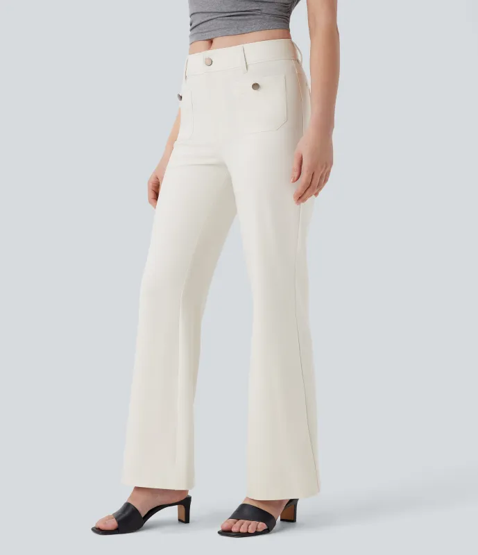 Halara Pantalón tiro medio múltiple bolsillo ligeramente acampanado - White Asparagus - XL(regular) sold by Halara