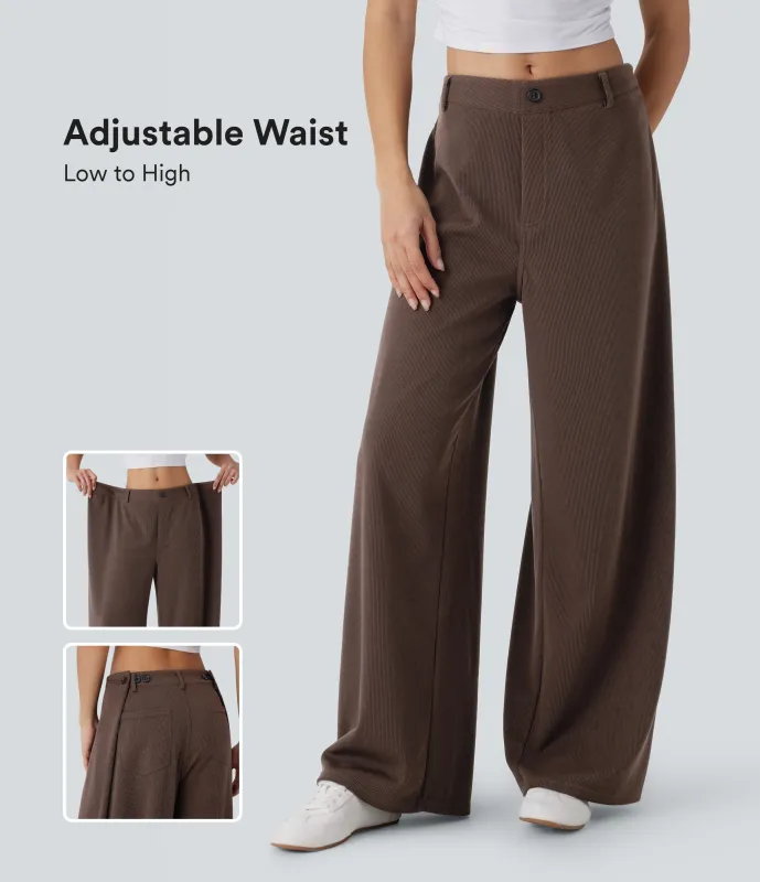 Halara Pantalón pierna ancha bolsillo trasero tiro ajustable acanalada - Delicioso - XS(regular) sold by Halara