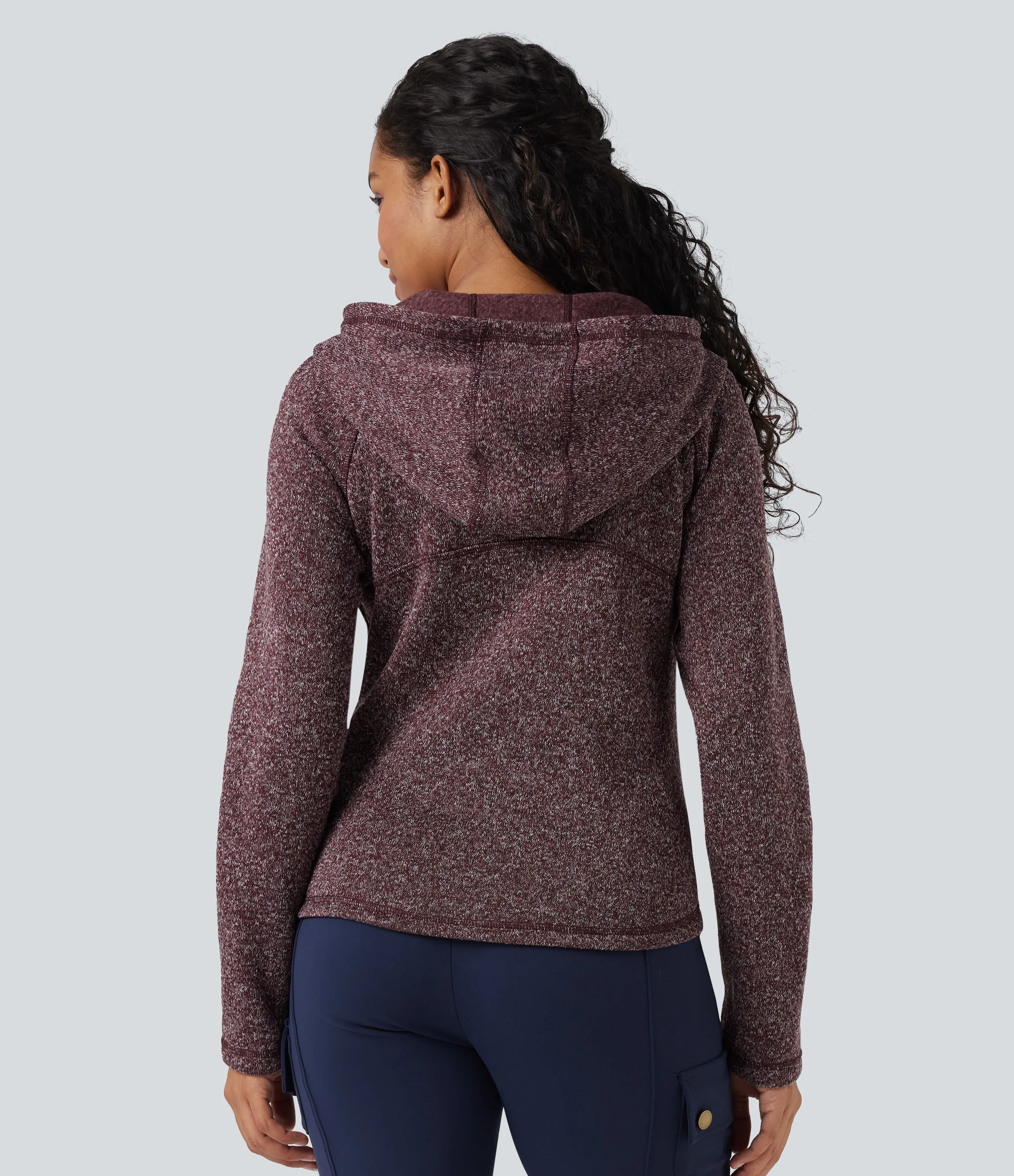 Halara Chamarra polar para senderismo de manga larga con capucha y bolsillos - Maroon Marl - S sold by Halara product image thumbnail 3