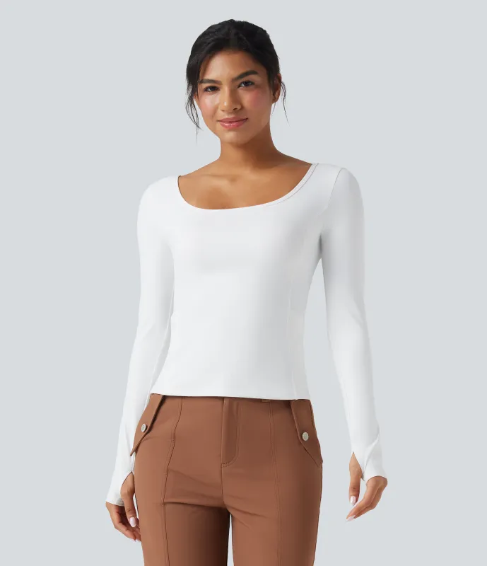 Halara Camiseta deportiva de senderismo SoftlyZero™ de manga larga con abertura para el pulgar y bolsillos - White - M sold by Halara