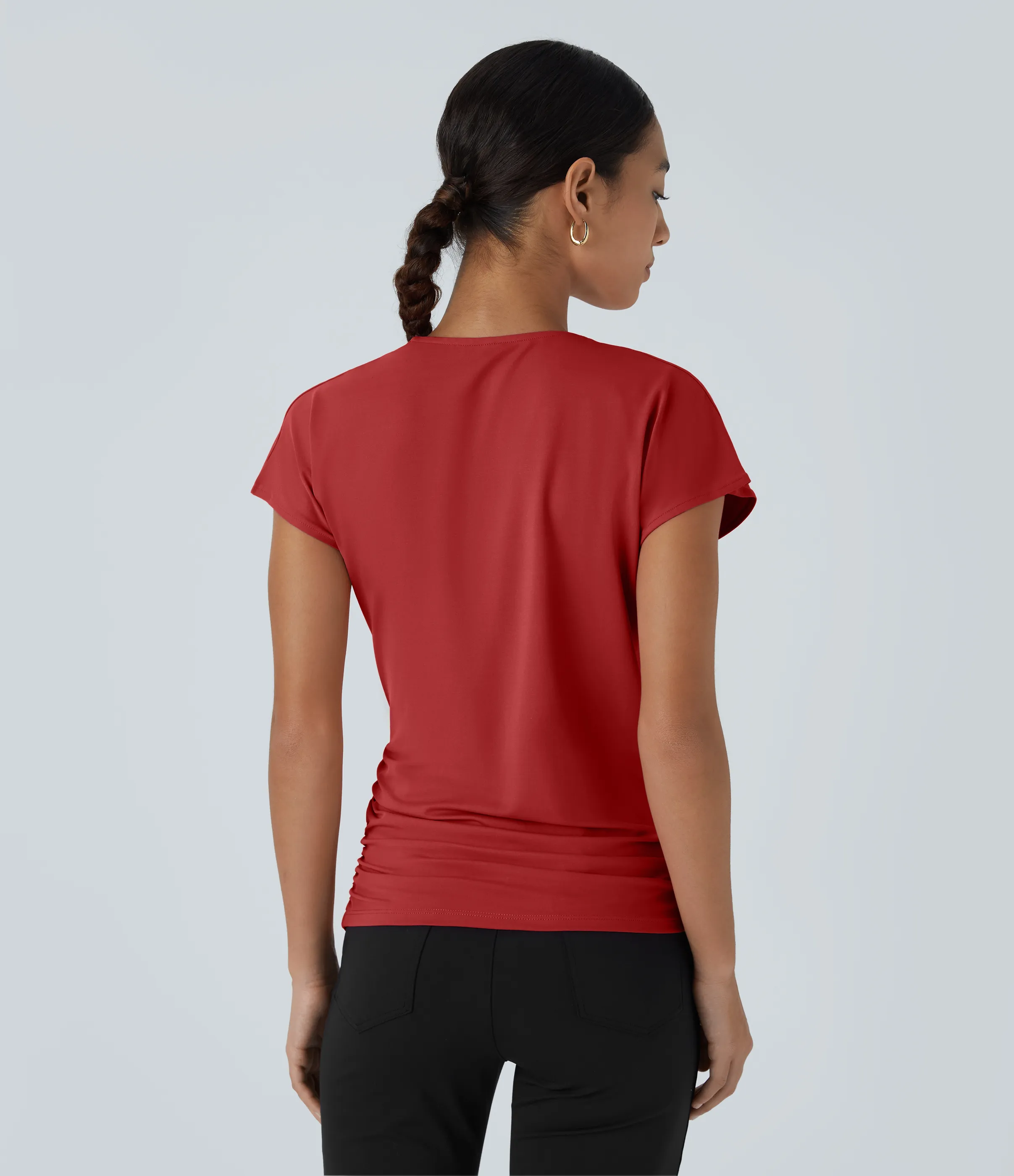 Halara Blusa oficina sólida pliegue cruzado manga japonesa cuello V - Emboldened - L sold by Halara product image thumbnail 3