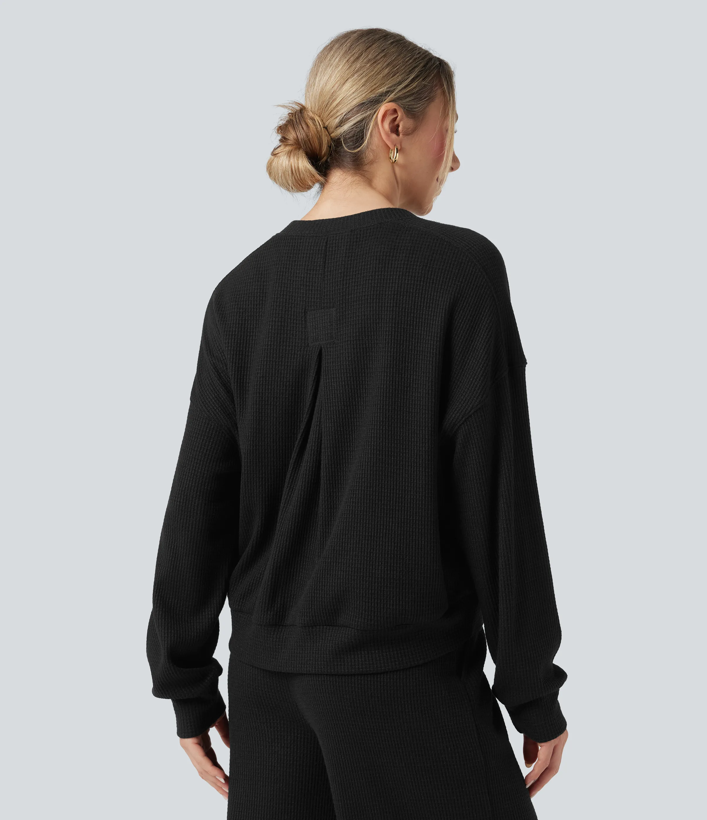 Halara Sudadera casualde cuello redondo y manga larga con tejido waffle - Black - L sold by Halara product image thumbnail 3