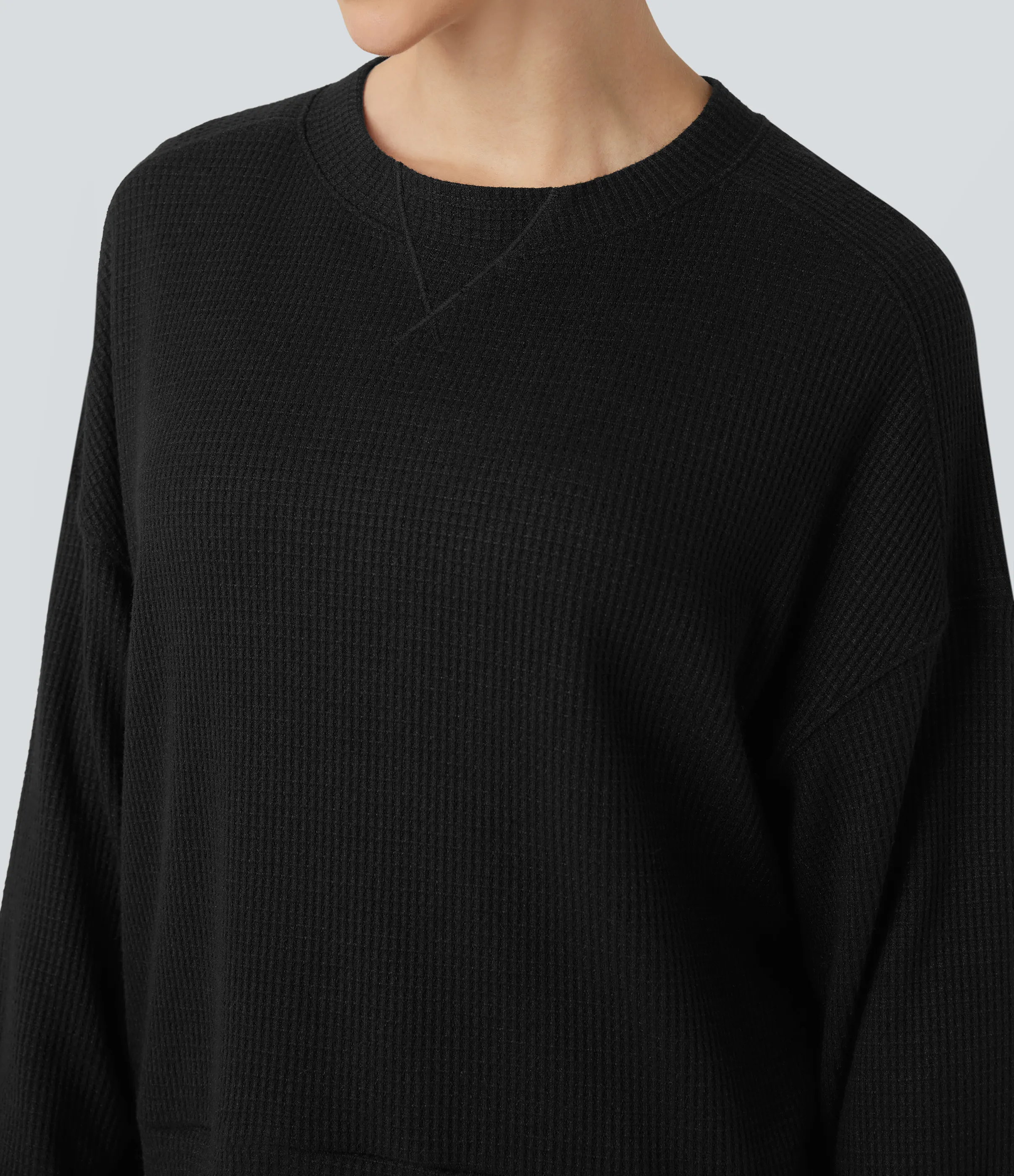 Halara Sudadera casualde cuello redondo y manga larga con tejido waffle - Black - L sold by Halara product image thumbnail 5