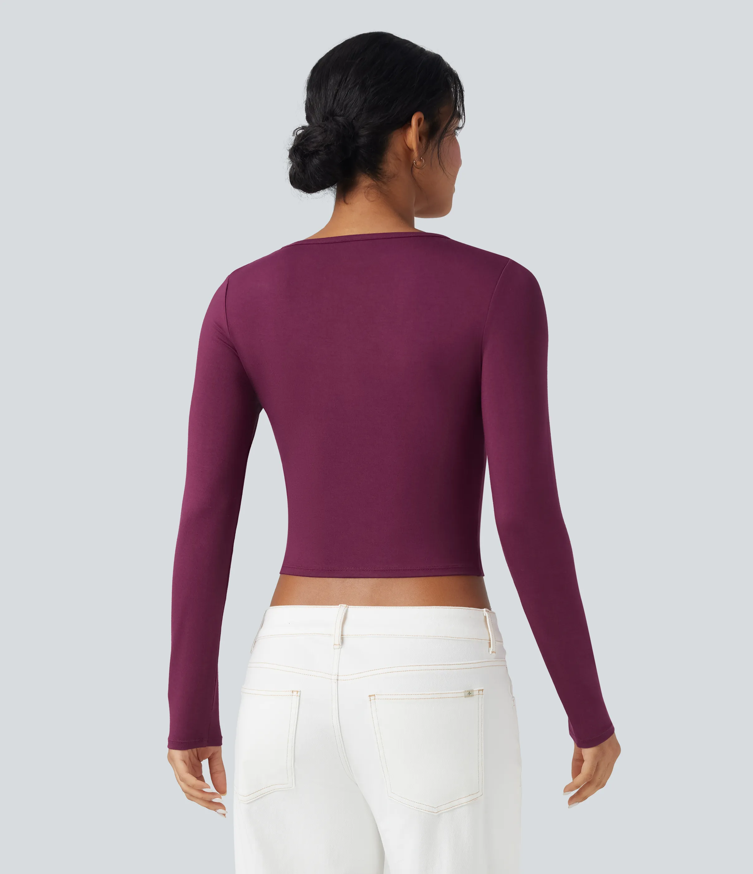 Halara Camiseta casual de manga larga y cuello redondo - Red Violet - L sold by Halara product image thumbnail 3