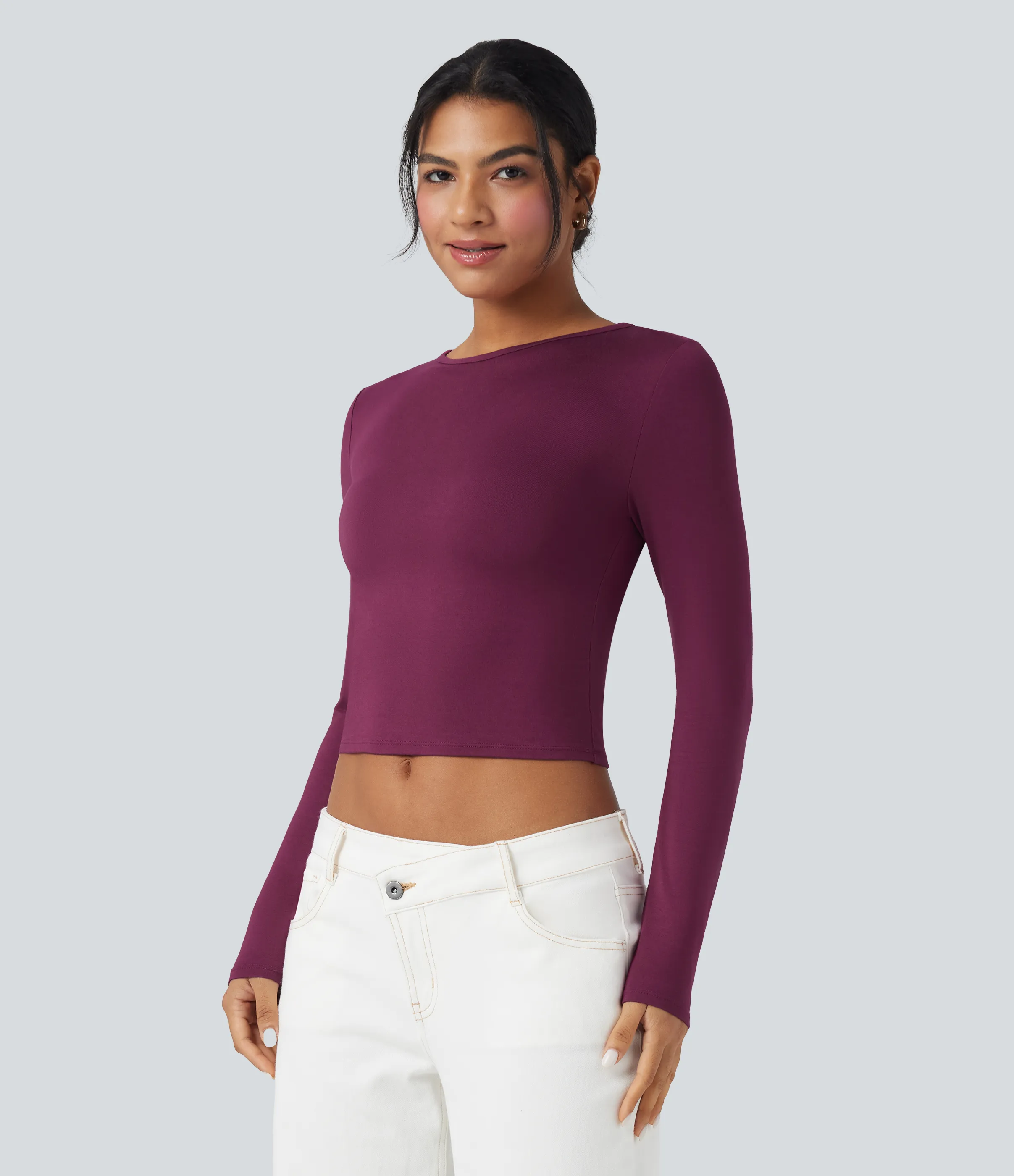 Halara Camiseta casual de manga larga y cuello redondo - Red Violet - L sold by Halara product image thumbnail 4