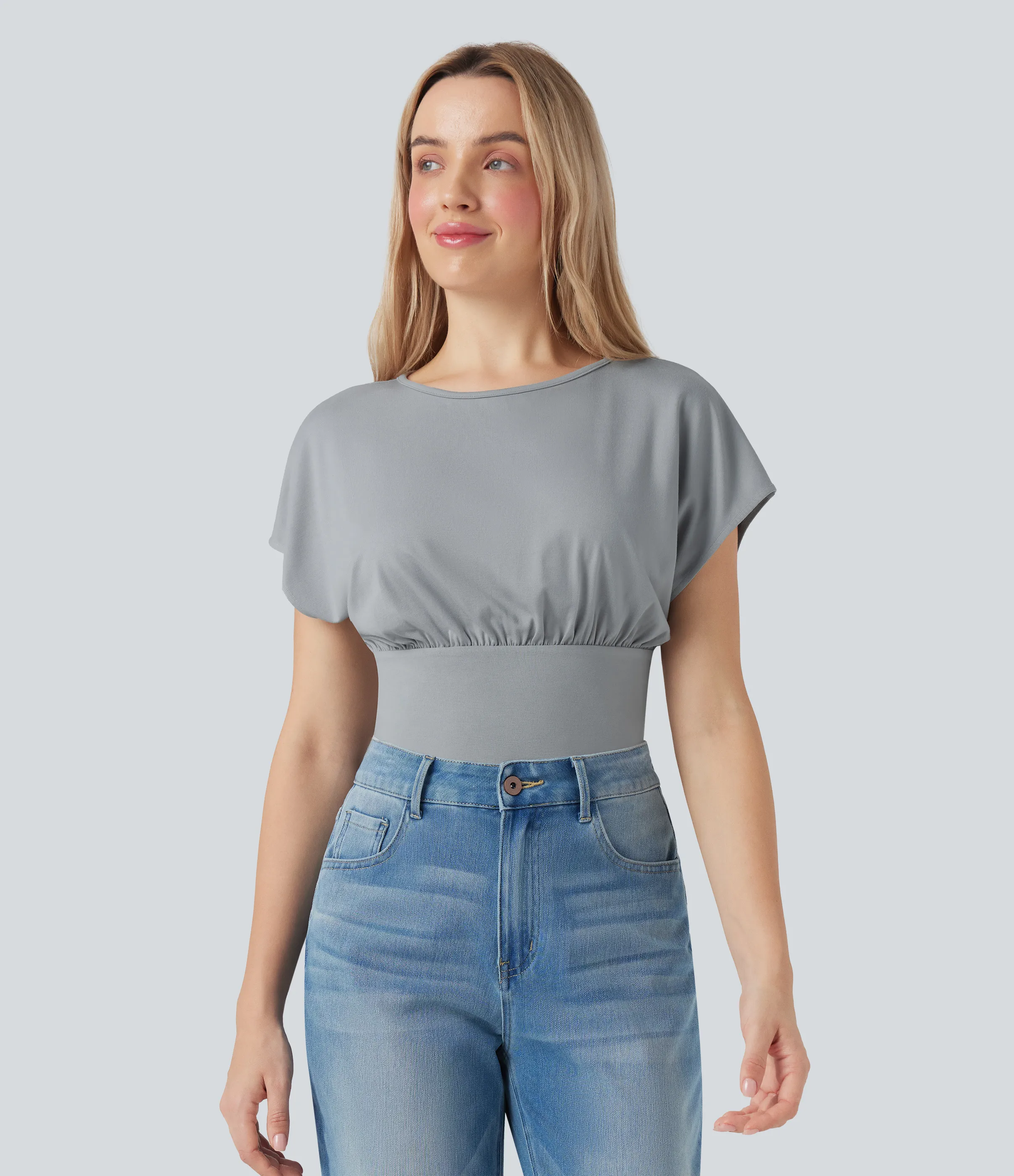 Halara Body casual de manga corta con cuello redondo y mangas de murciélago - Greenish Grey - XL sold by Halara product image thumbnail 5