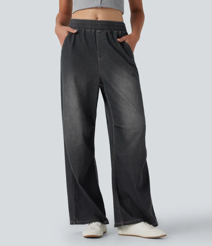 Halara Jeans holgados casual de tiro medio con bolsillos Halara Flex™ - Phantom Denim - S(regular) sold by Halara