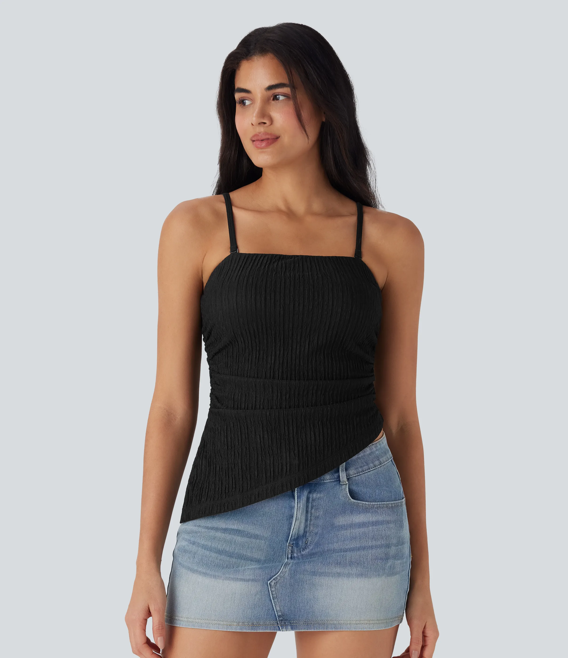 Halara Top casual a rayas con forma asimétrica y tirantes extraíbles - Black - XL sold by Halara product image thumbnail 4
