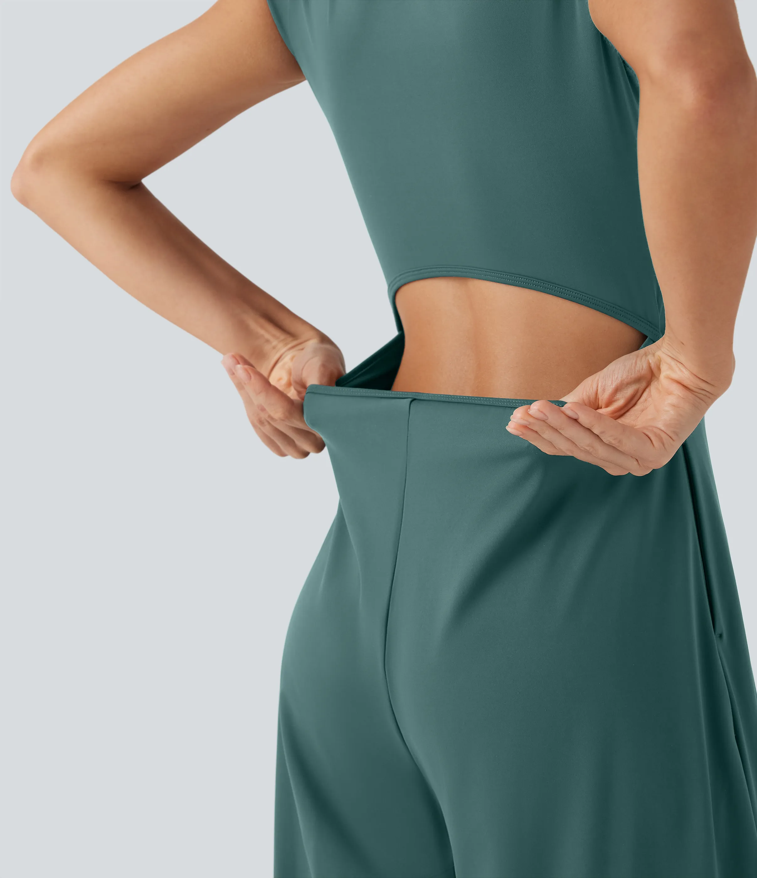 Halara Mono de yoga ancho Softlyzero™ de manga corta con cuello entallado de tacto fresco con bolsillos laterales - Edición Easy Peezy - Blue Spruce - XS(regular) sold by Halara product image thumbnail 5