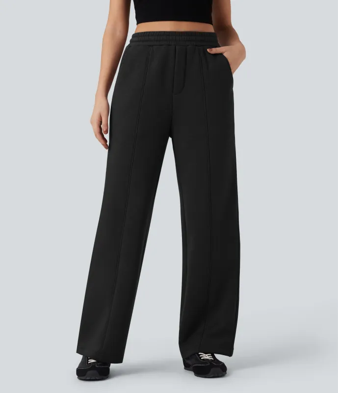 Halara Pantalones casuales anchos de algodón polar con tiro alto, cordón ajustable y bolsillos - Black - XL(regular) sold by Halara