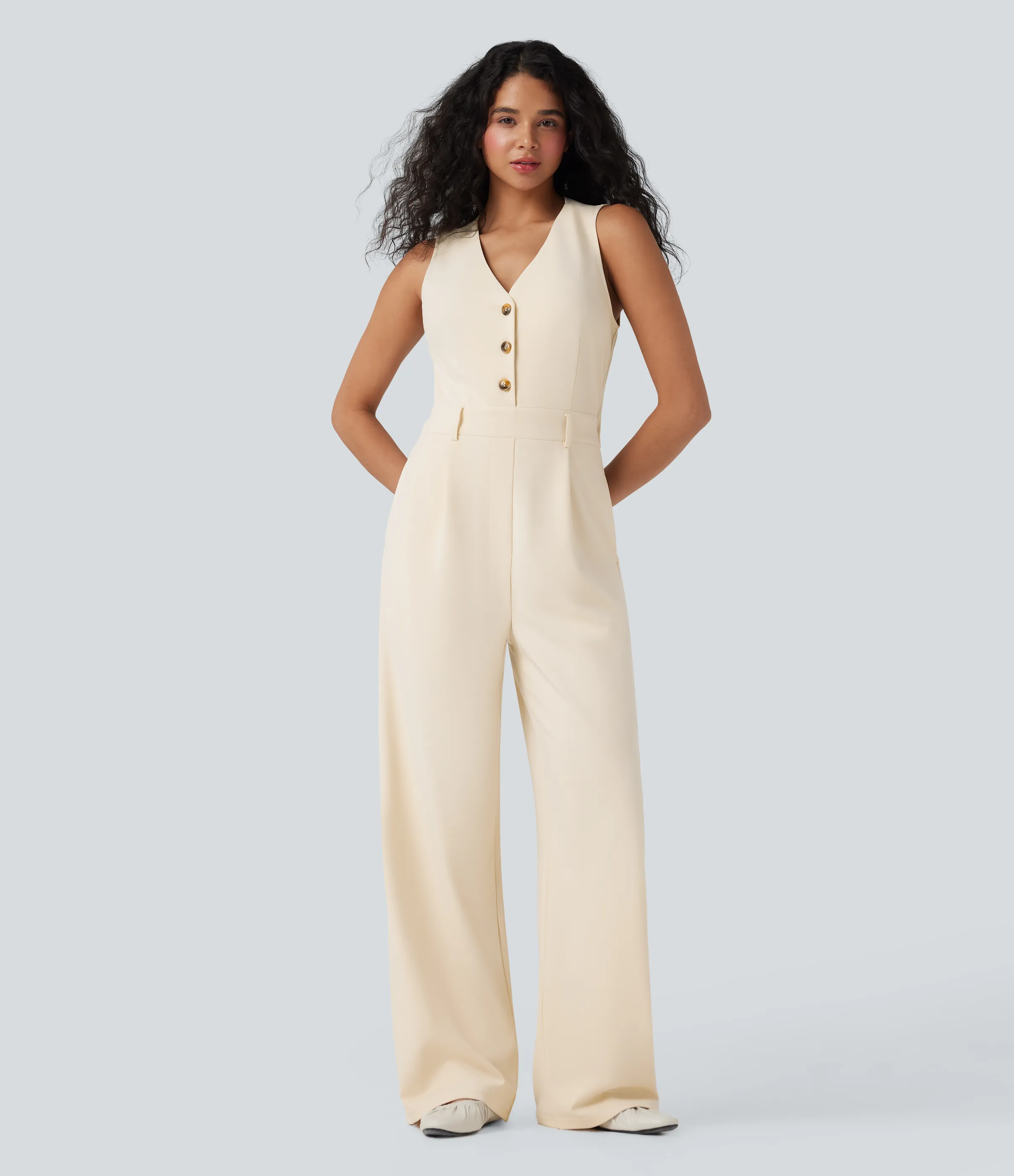 Halara Jumpsuit casual sin mangas con cuello en V y bolsillos - Easy Peezy - Arctic Wolf - XL(regular) sold by Halara product image thumbnail 2