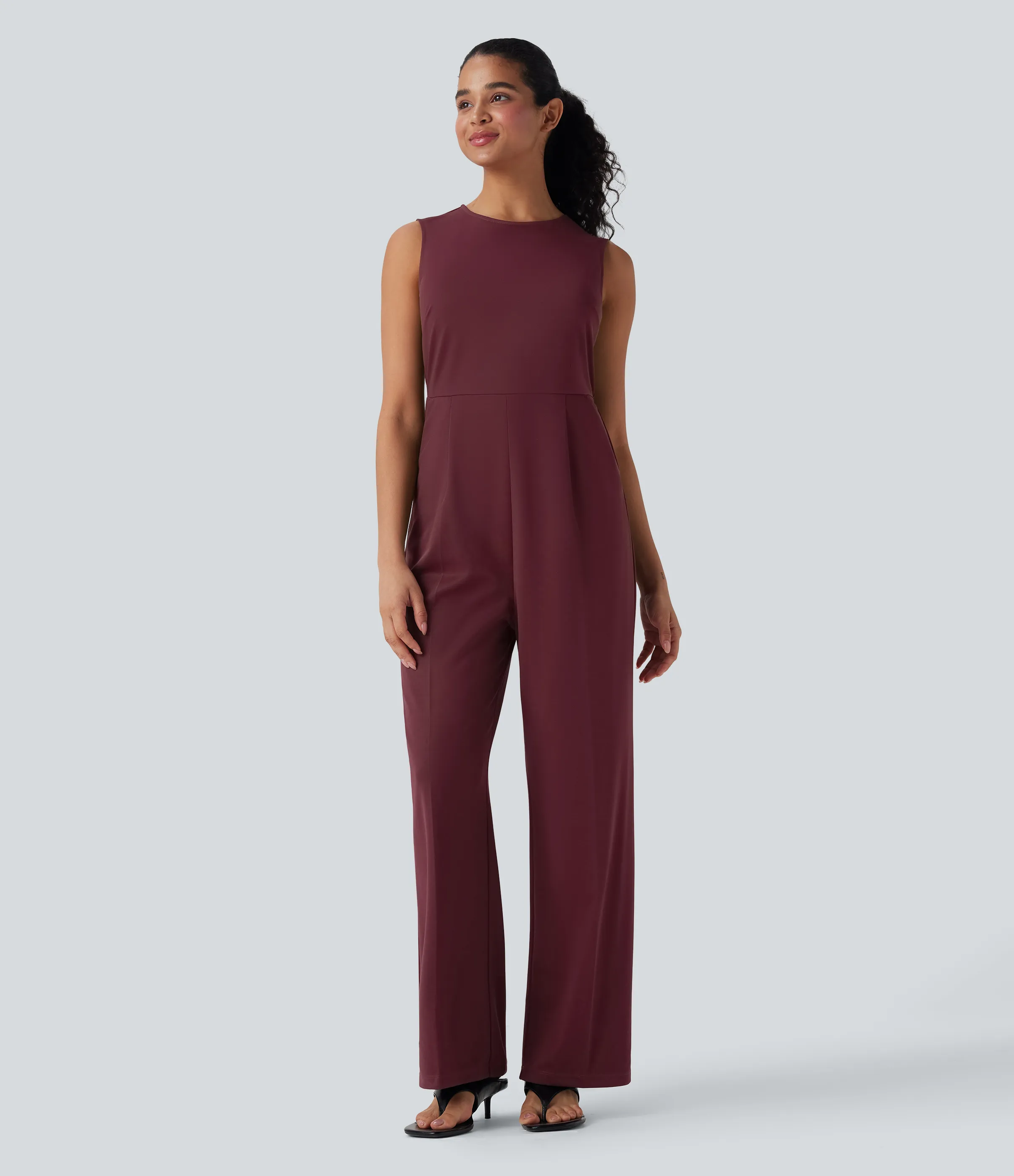 Halara Jumpsuit de oficina sin mangas con cremallera y bolsillos - Zinfandel - XS(regular) sold by Halara product image thumbnail 4