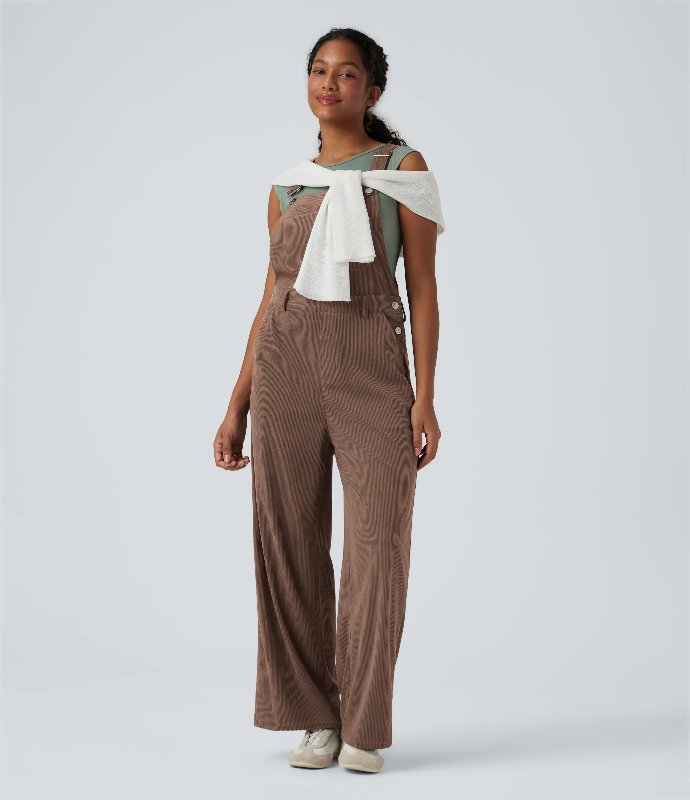 Halara Jumpsuit casual de pana con pierna recta y bolsillos - Acorn - S(regular) sold by Halara