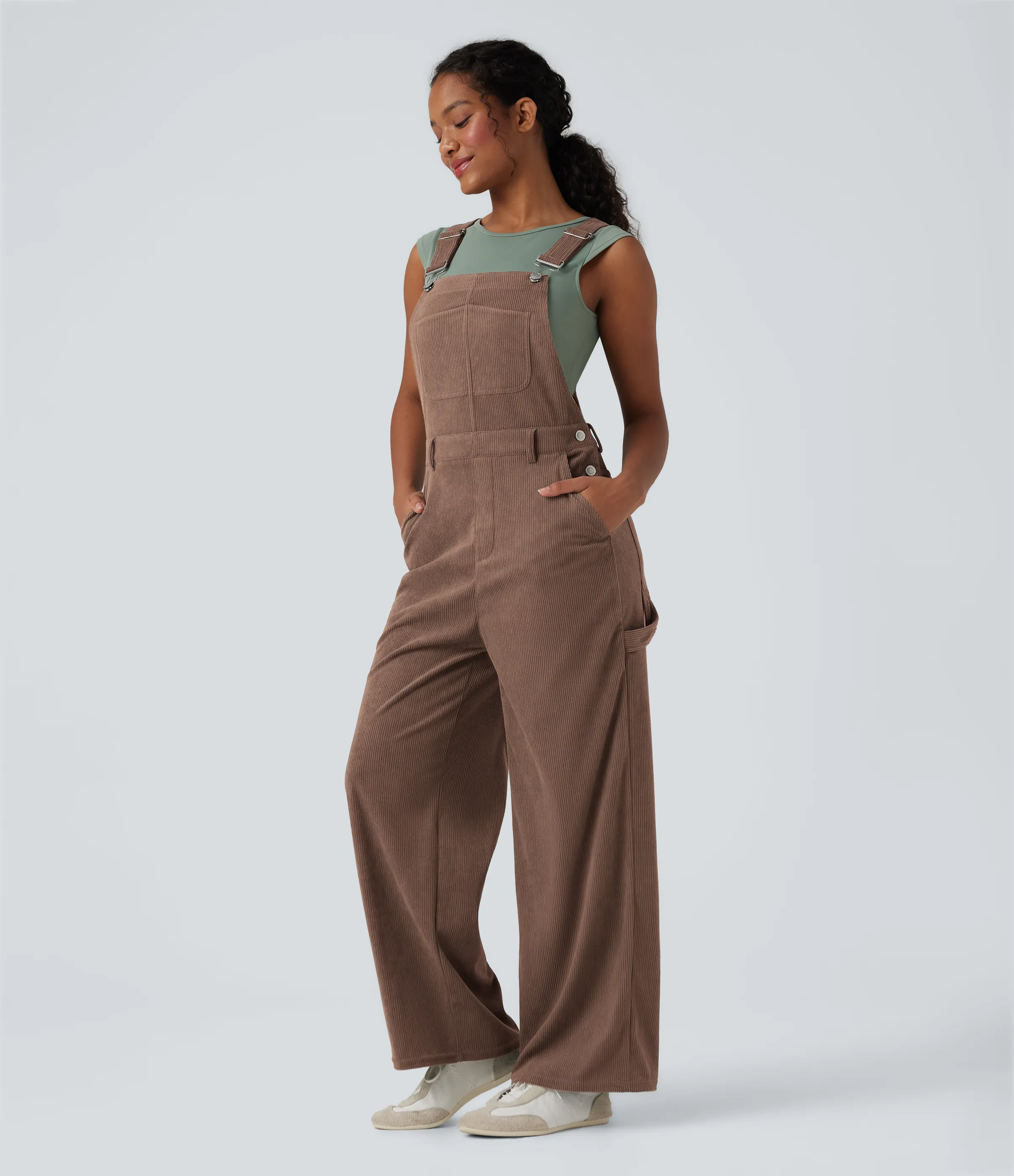 Halara Jumpsuit casual de pana con pierna recta y bolsillos - Acorn - S(regular) sold by Halara product image thumbnail 4