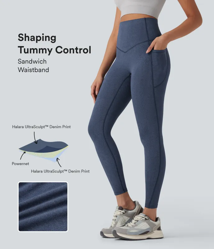 Halara Leggings de yoga Halara UltraSculpt™ con estampado de mezclilla con tiro alto, control de abdomen y bolsillos - Blue Fade - XL(7/8) sold by Halara