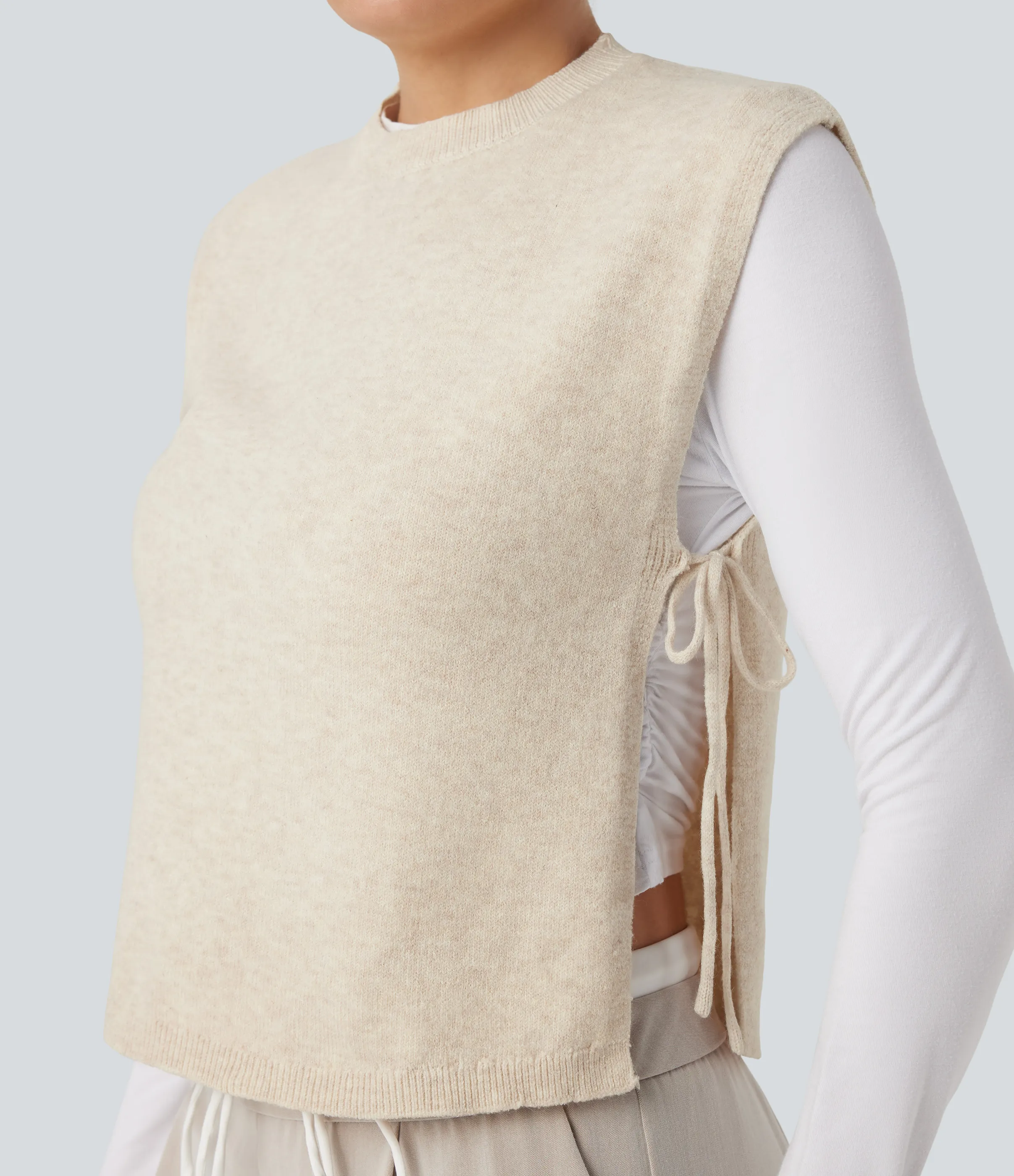 Halara Chaleco de oficina con cuello redondo y corbata - Almond Milk - M sold by Halara product image thumbnail 5