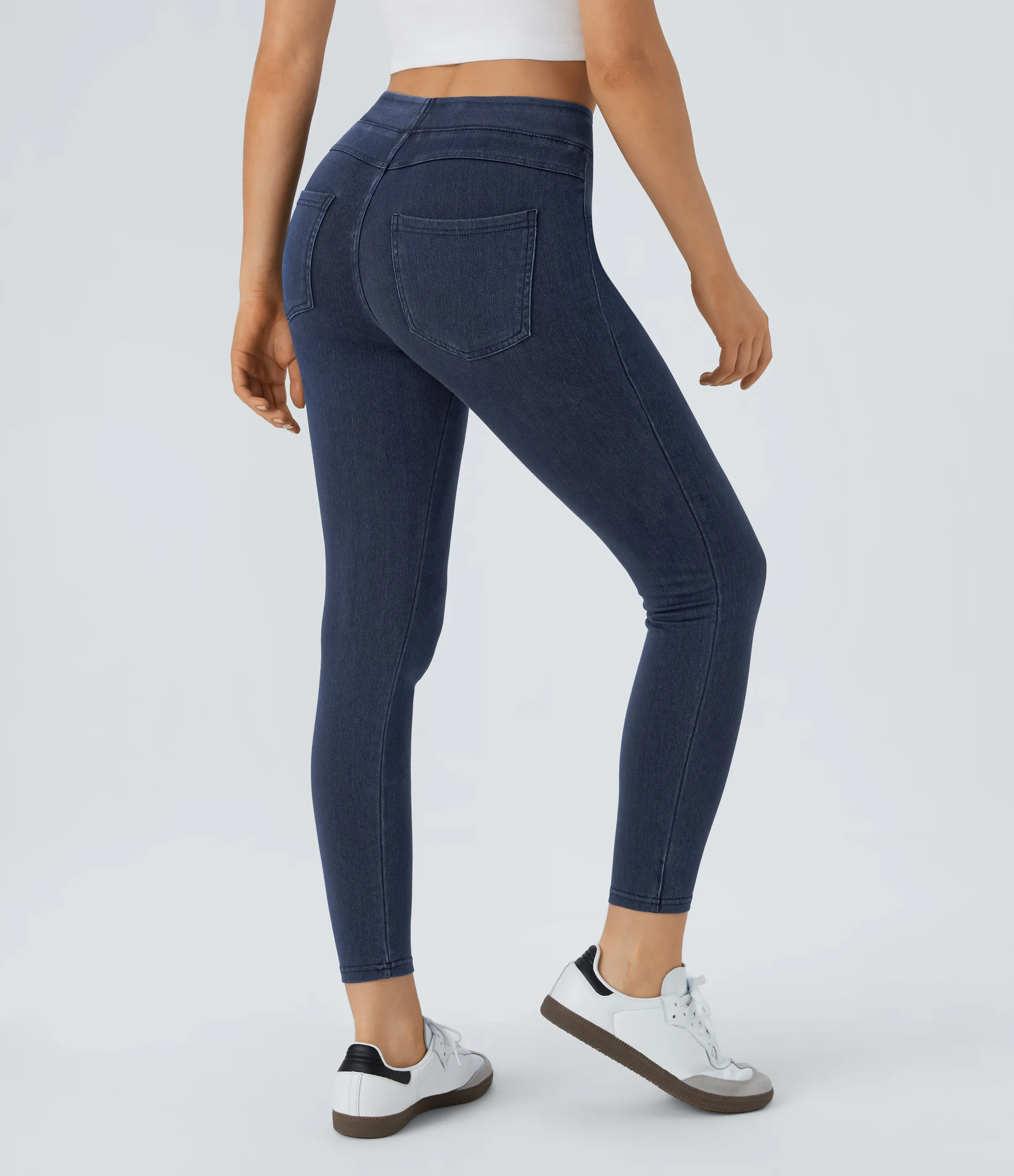 Halara Leggings Halara Flex™ Denim mezclilla elástico bolsillo lateral trasero tiro alto - Washed Denim Navy Blue - M(7/8) sold by Halara product image thumbnail 2