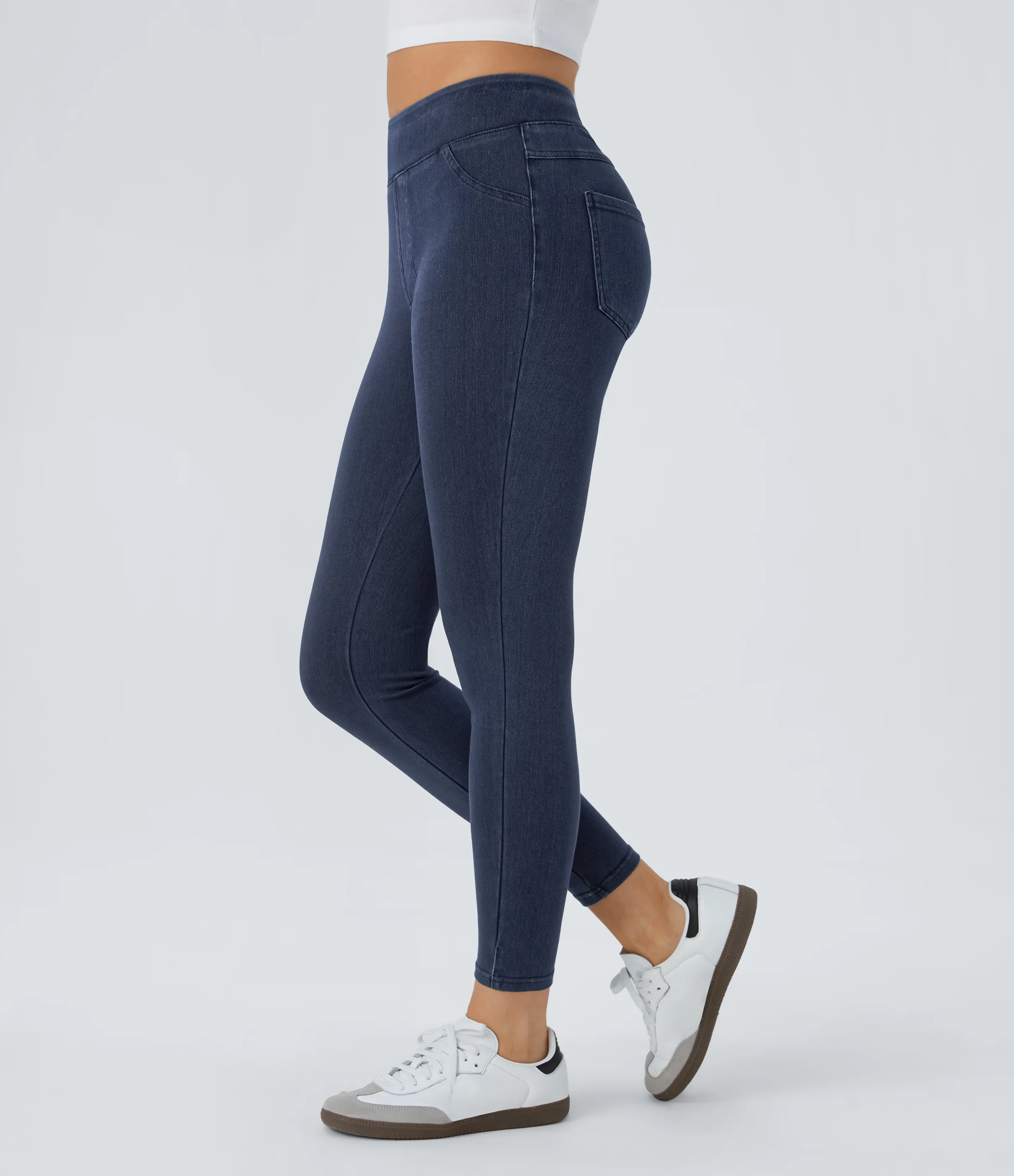 Halara Leggings Halara Flex™ Denim mezclilla elástico bolsillo lateral trasero tiro alto - Washed Denim Navy Blue - M(7/8) sold by Halara product image thumbnail 3