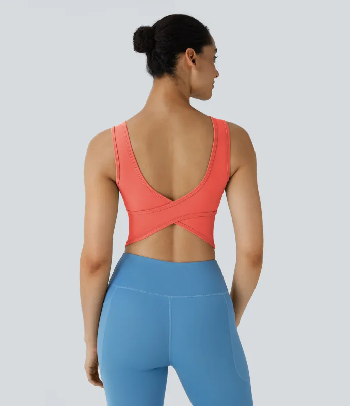 Halara Top de ballet o baile cruzado con escote en U en copas D-F - Fusion Coral - M sold by Halara