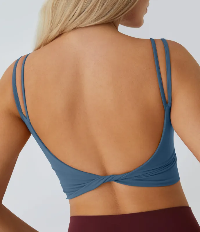 Halara Top corto de yoga con tirantes dobles, espalda cruzada y retorcida en copas D-F - Electric Blue - XL sold by Halara
