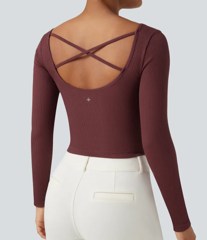 Halara Top deportivo de yoga de manga larga con cuello en U y sin costuras - Port - XS sold by Halara