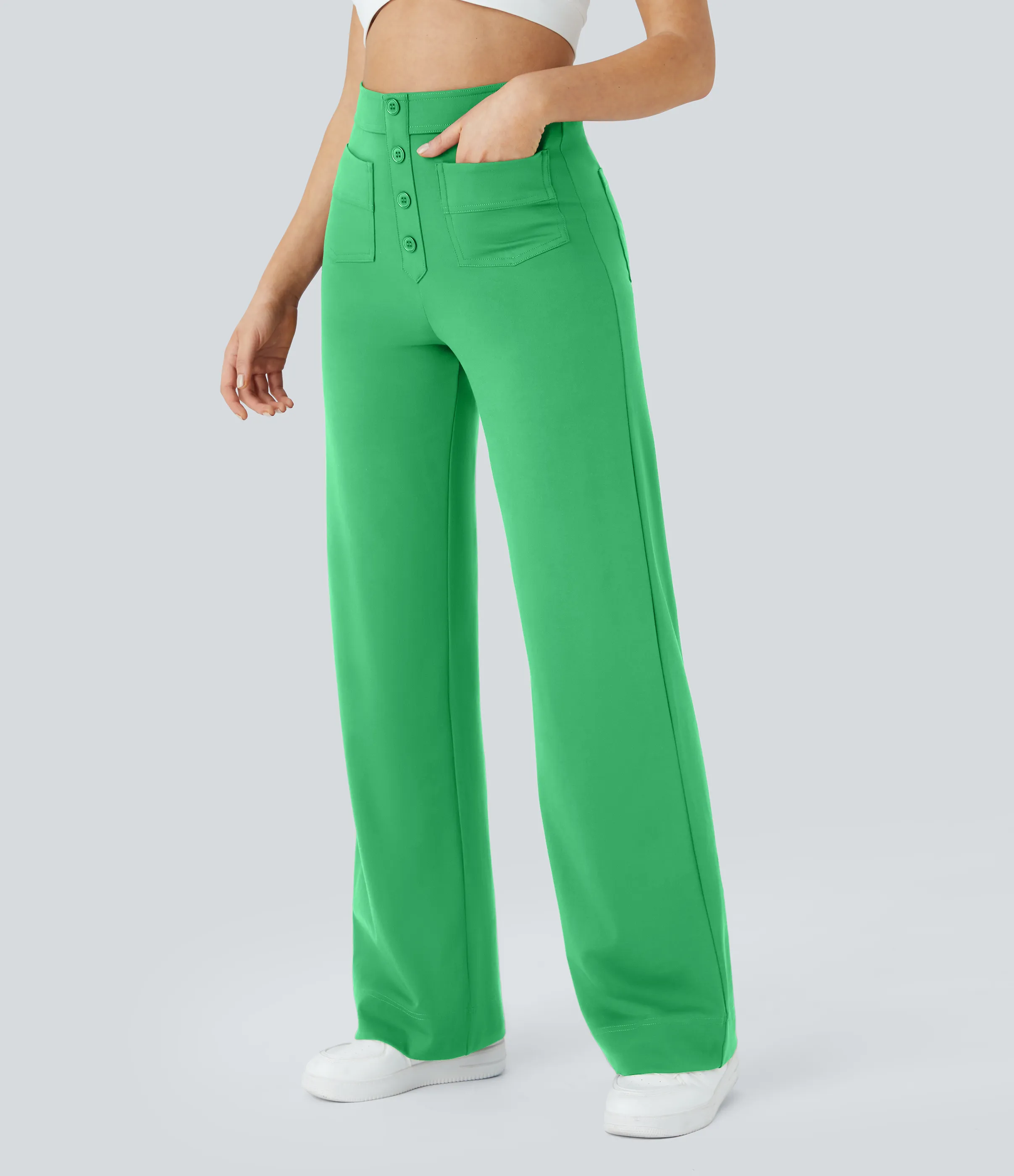 Halara Pantalones pierna recta múltiple bolsillo botón tiro alto - Irish Green - S(regular) sold by Halara product image thumbnail 4