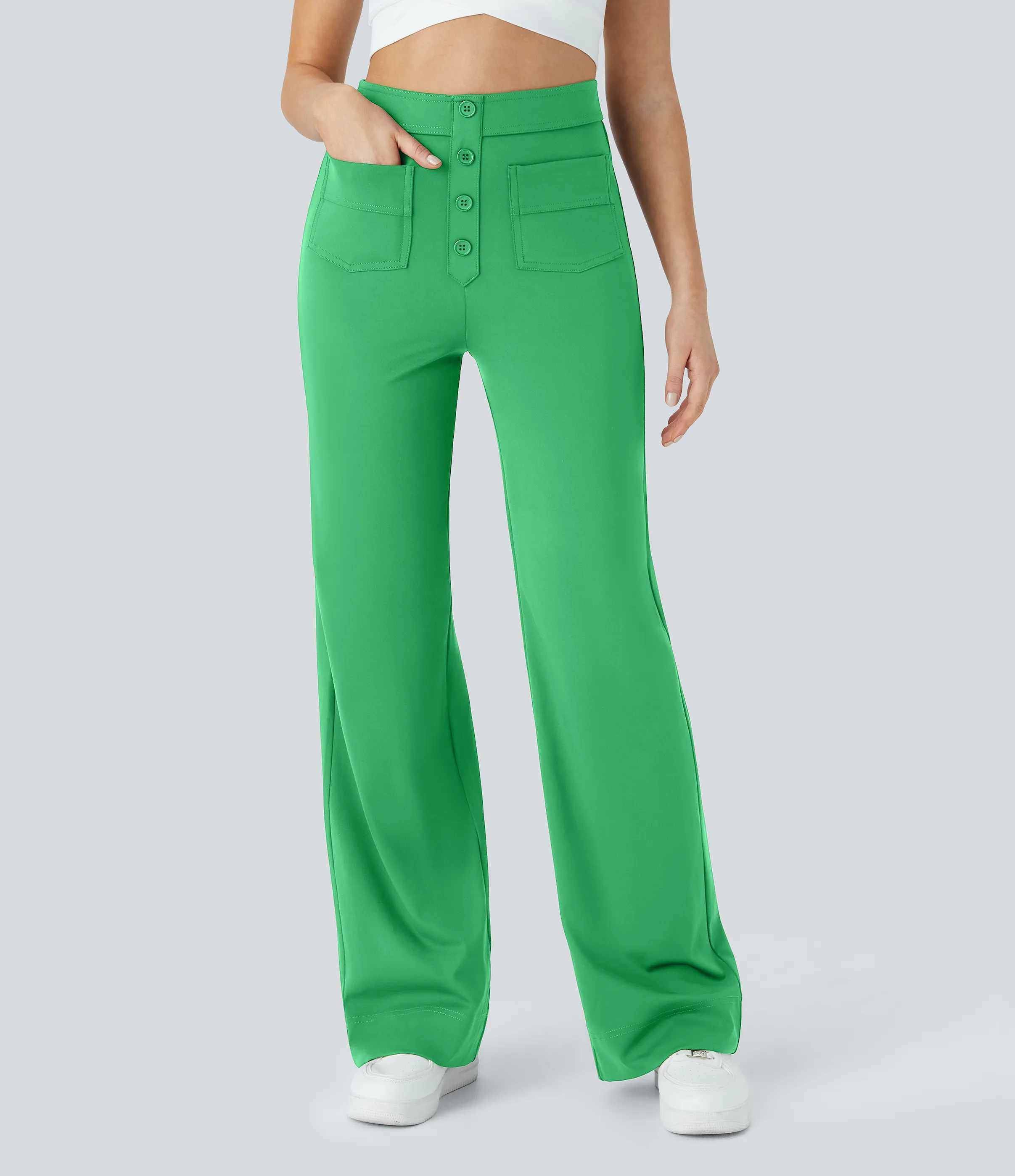 Halara Pantalones pierna recta múltiple bolsillo botón tiro alto - Irish Green - XL(regular) sold by Halara product image thumbnail 5