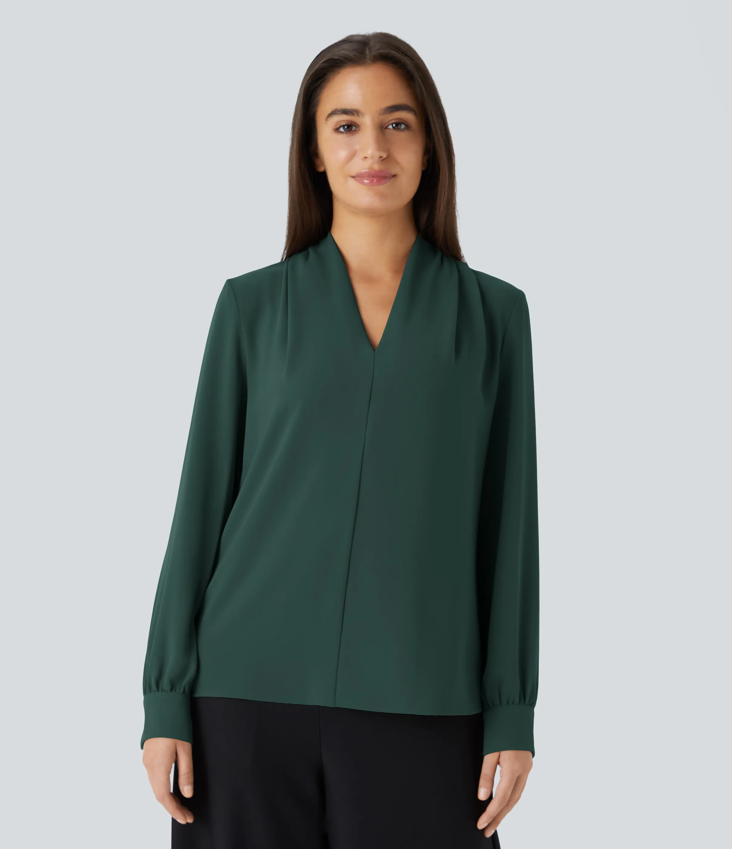 Halara Blusa oficina plisada manga larga cuello V - Karst Green - XL sold by Halara product image thumbnail 5
