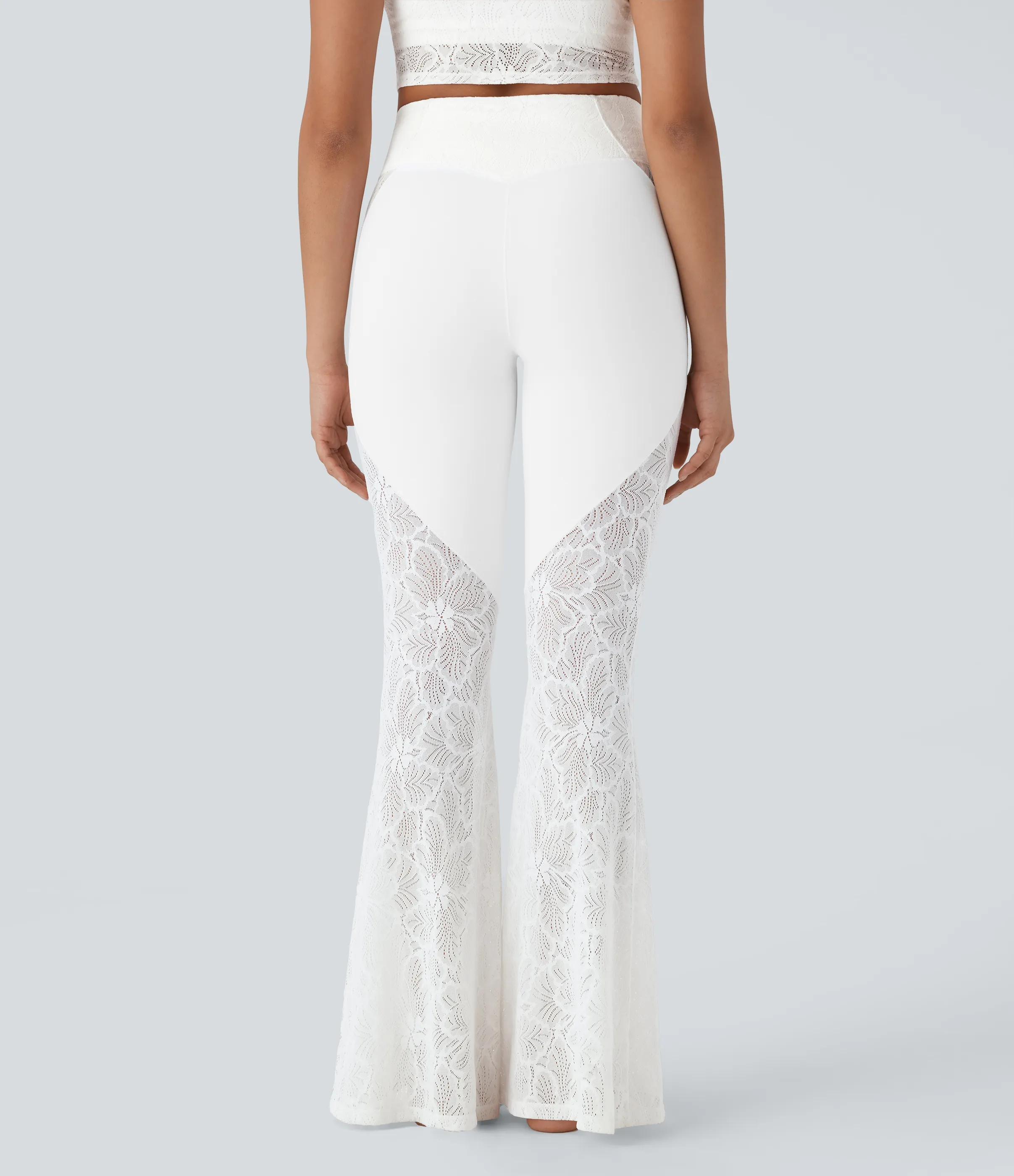 Halara Leggings de yoga acampanados Softlyzero™ de tiro alto con encaje en contrast y bolsillos traseros cruzados - White - L(tall) sold by Halara product image thumbnail 3