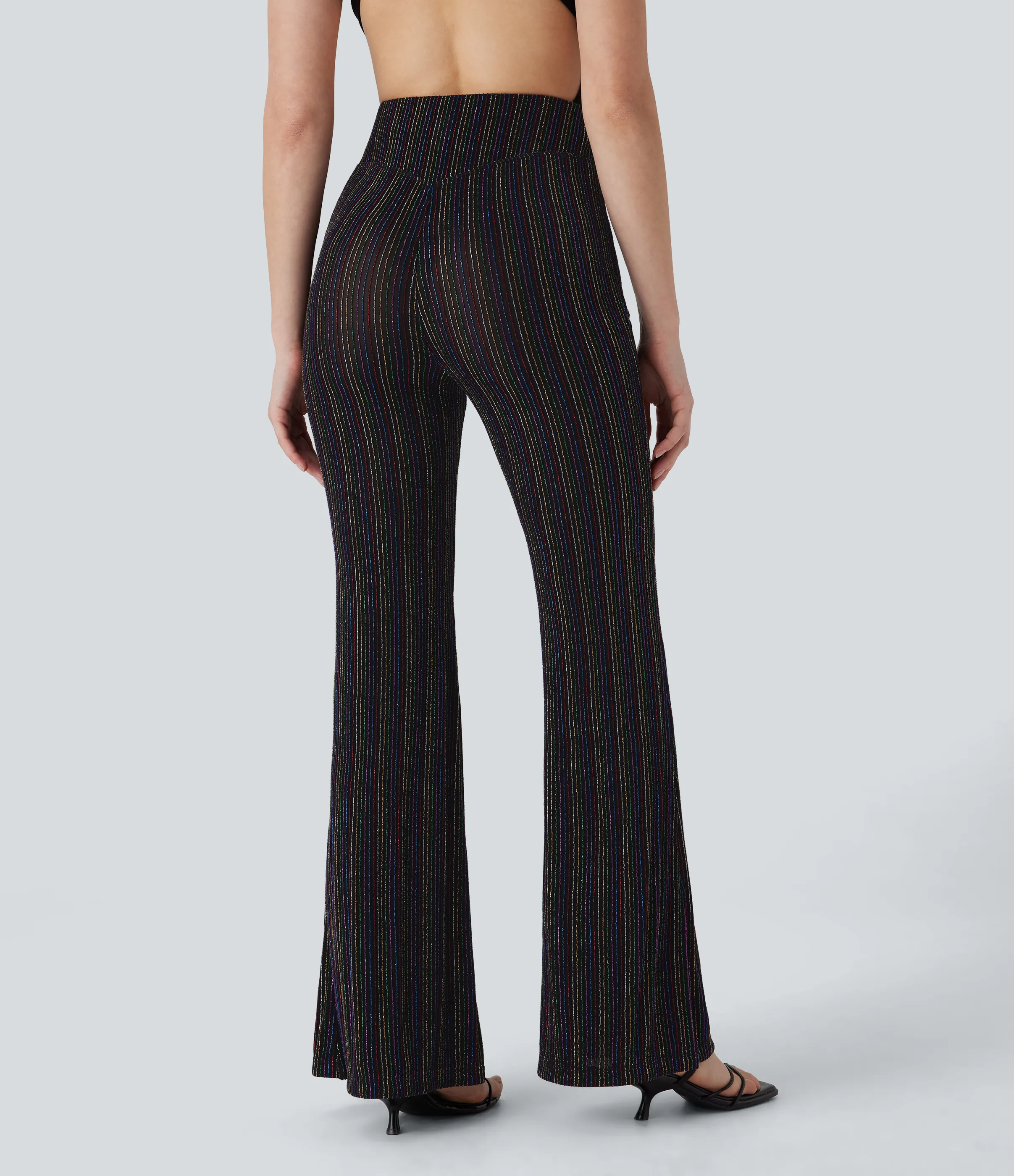 Halara Pantalón acampanado tiro alto bolsillo lateral cremallera raya metálica - Colorful Black Starlight Stripe - XL(regular) sold by Halara product image thumbnail 3