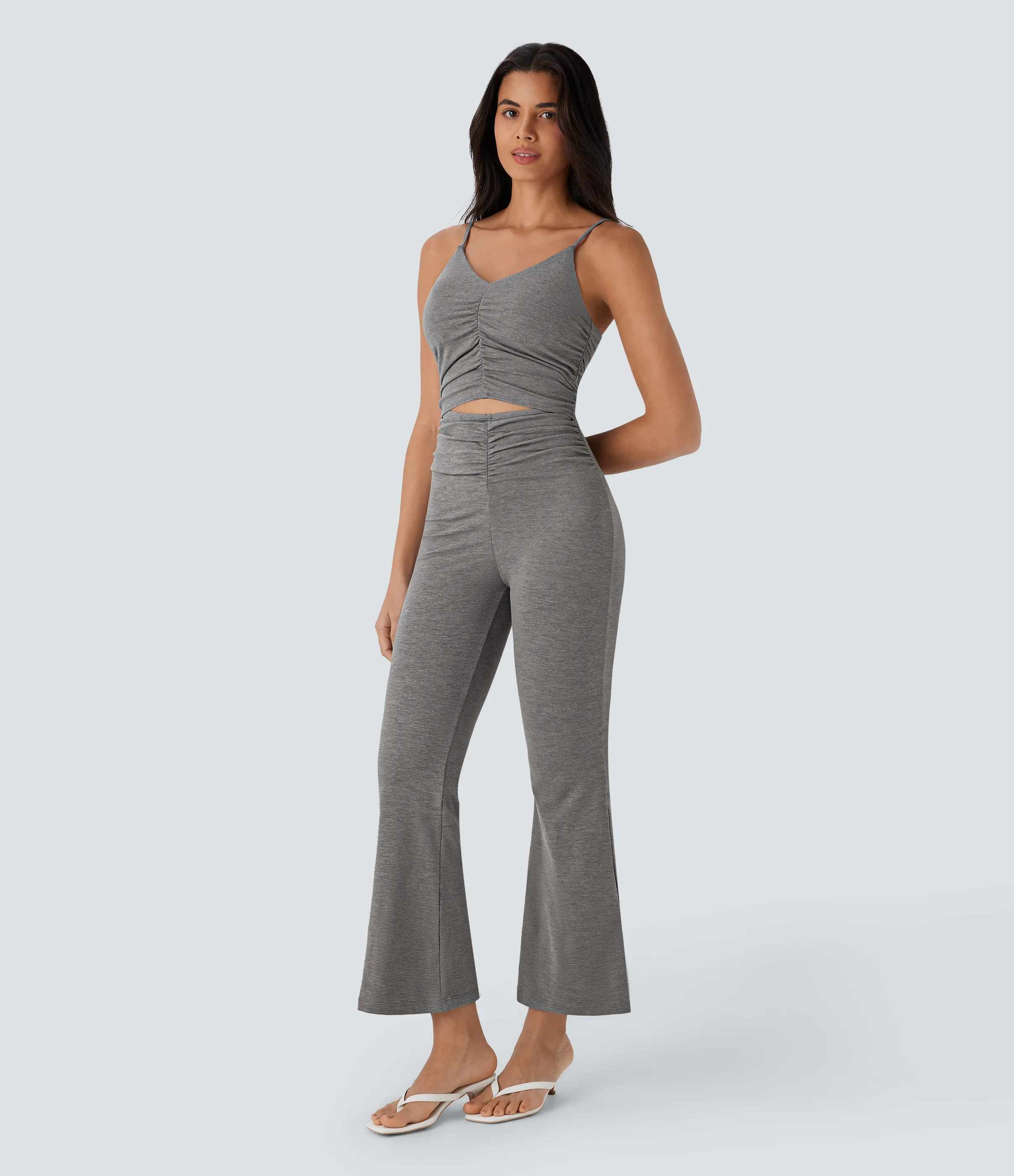 Halara Mono casual acampanado con fruncido y abertura en la espalda - Mottled Earth Gray - M(regular) sold by Halara product image thumbnail 4