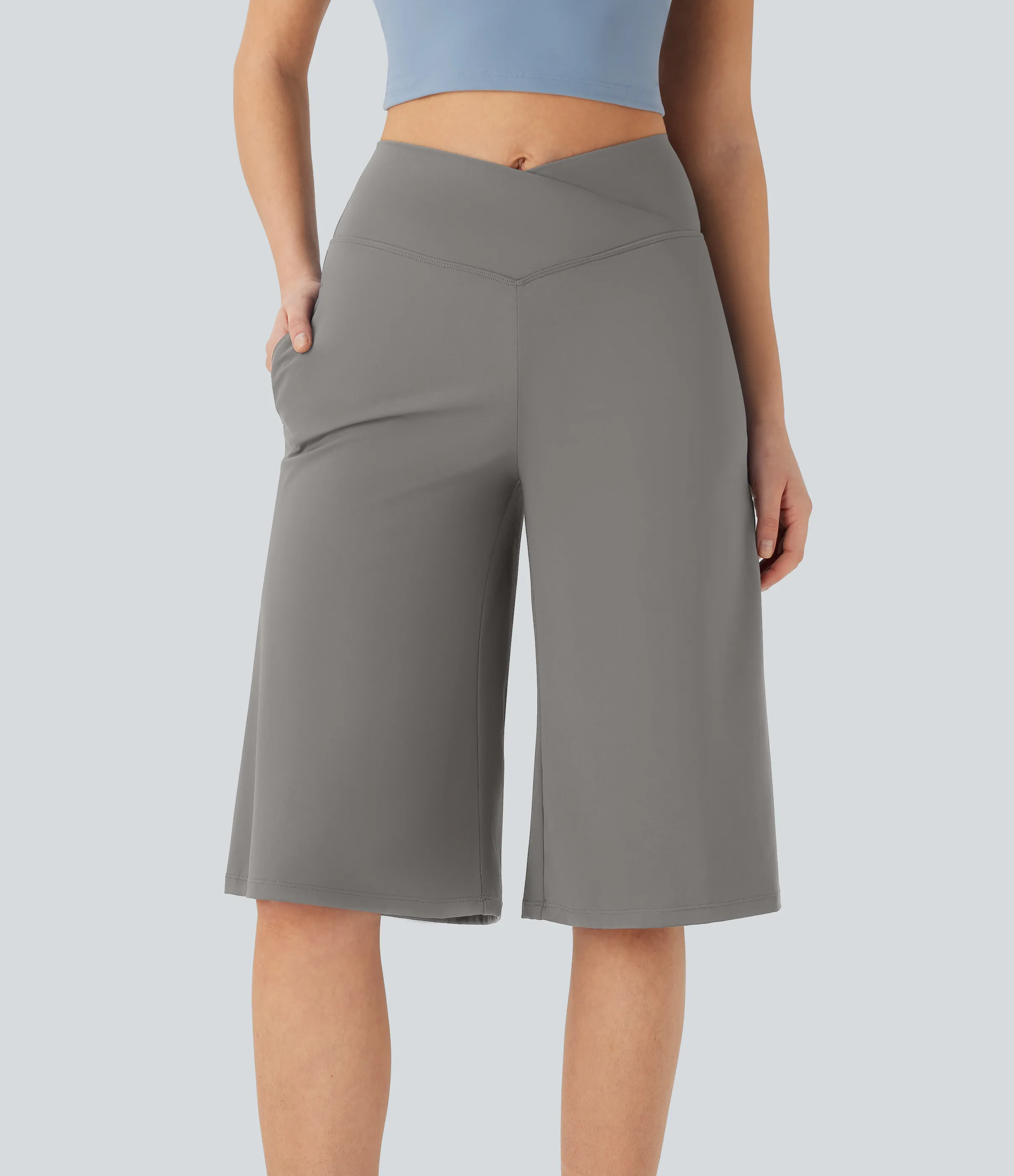 Halara Pantalones de yoga Softlyzero™ Airy de tiro alto cruzado con bolsillos en tacto frío - Steeple Gray - XL sold by Halara product image thumbnail 4