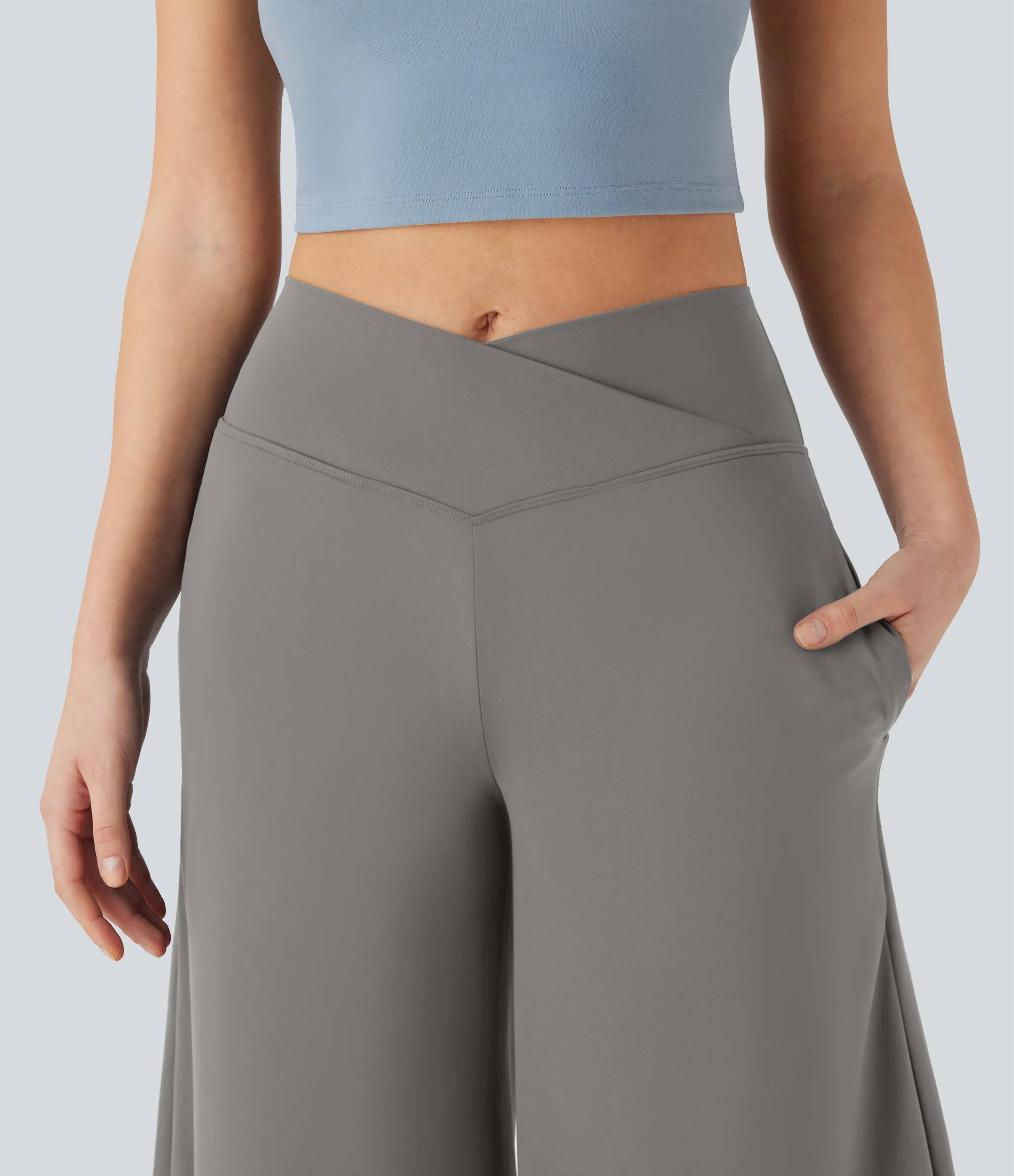 Halara Pantalones de yoga Softlyzero™ Airy de tiro alto cruzado con bolsillos en tacto frío - Steeple Gray - XL sold by Halara product image thumbnail 5