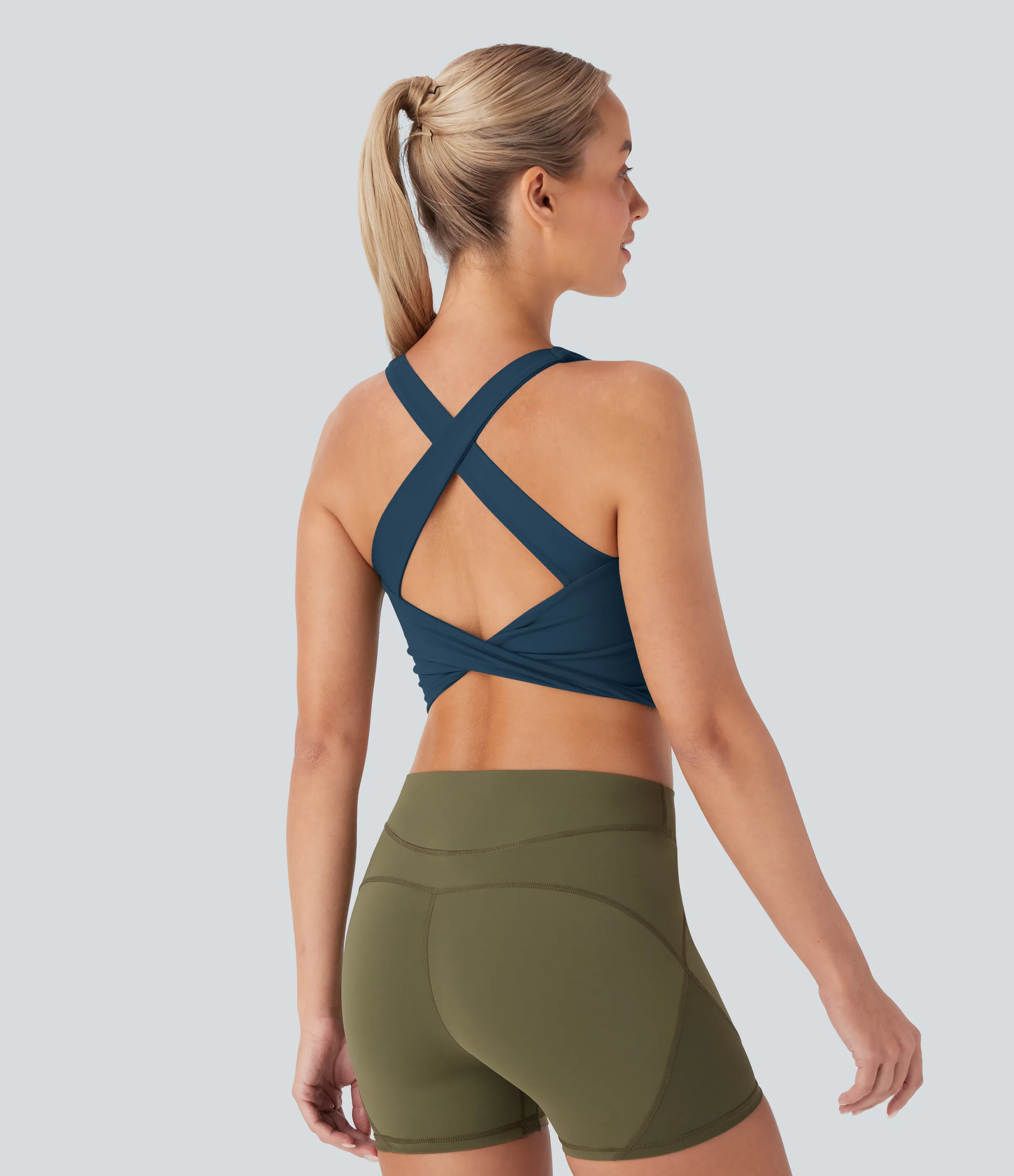 Halara Top corto de yoga Softlyzero™ con espalda descubierta y diseño entrecruzado - Oxford Blue - XL sold by Halara product image thumbnail 2