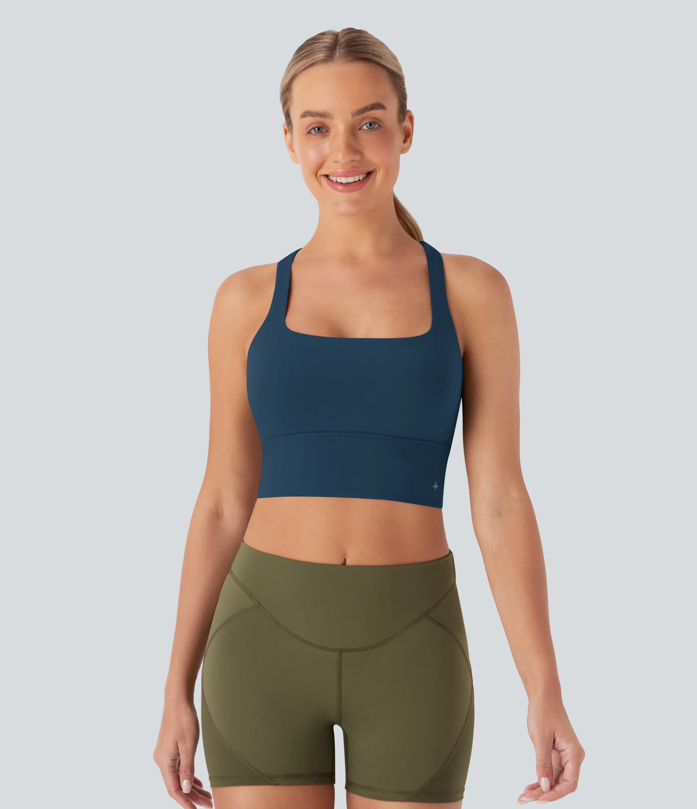 Halara Top corto de yoga Softlyzero™ con espalda descubierta y diseño entrecruzado - Oxford Blue - XL sold by Halara product image thumbnail 3