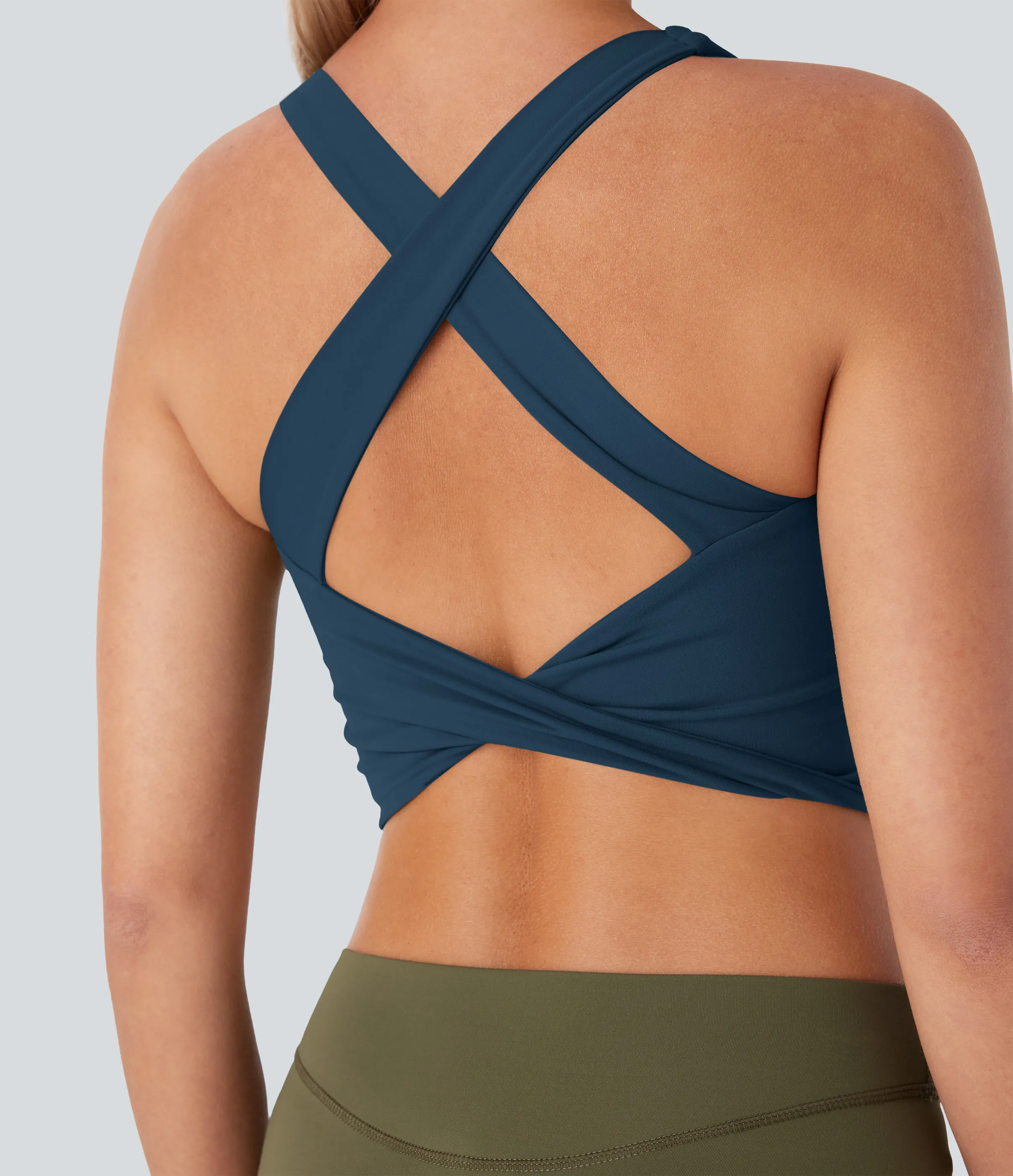 Halara Top corto de yoga Softlyzero™ con espalda descubierta y diseño entrecruzado - Oxford Blue - XL sold by Halara product image thumbnail 5