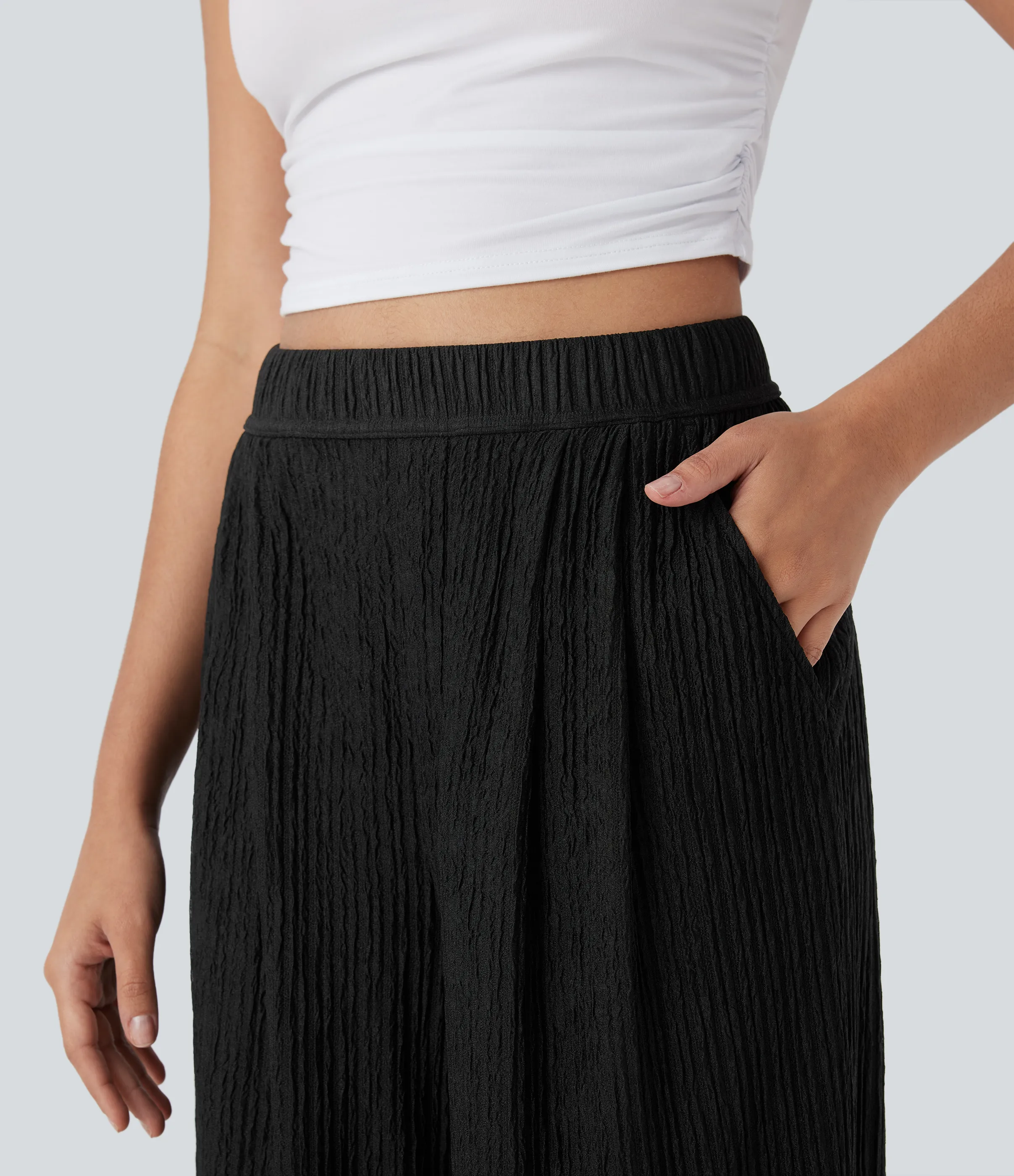 Halara Pantalón pierna ancha raya bolsillo lateral tiro alto - Black - XS(regular) sold by Halara product image thumbnail 5