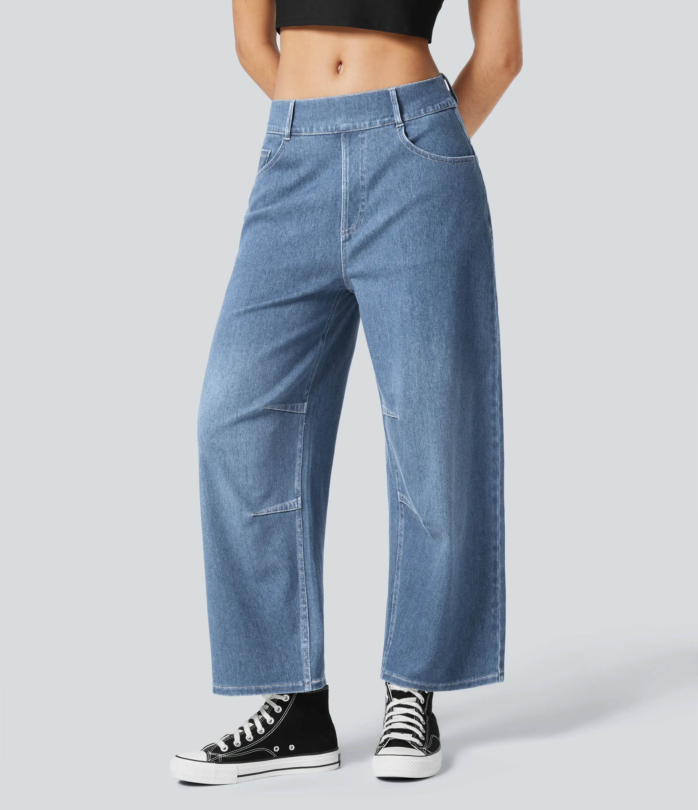 Halara Jeans Halara Flex™ Denim oficina elástico pierna cilíndrica múltiple bolsillo tiro medio - Creek Blue Denim - S(regular) sold by Halara