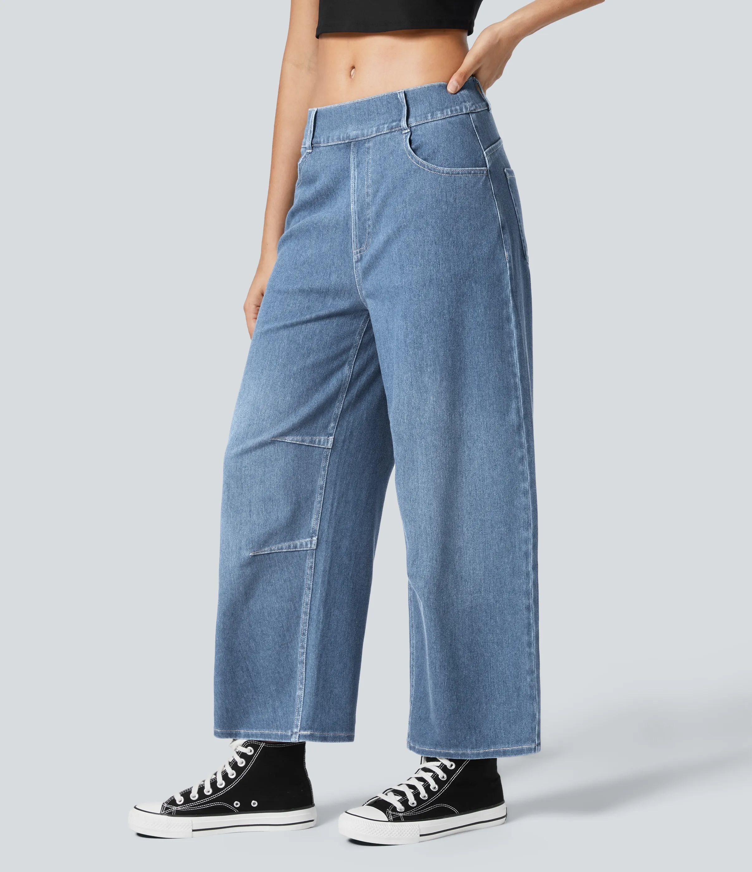 Halara Jeans Halara Flex™ Denim oficina elástico pierna cilíndrica múltiple bolsillo tiro medio - Creek Blue Denim - S(regular) sold by Halara product image thumbnail 4